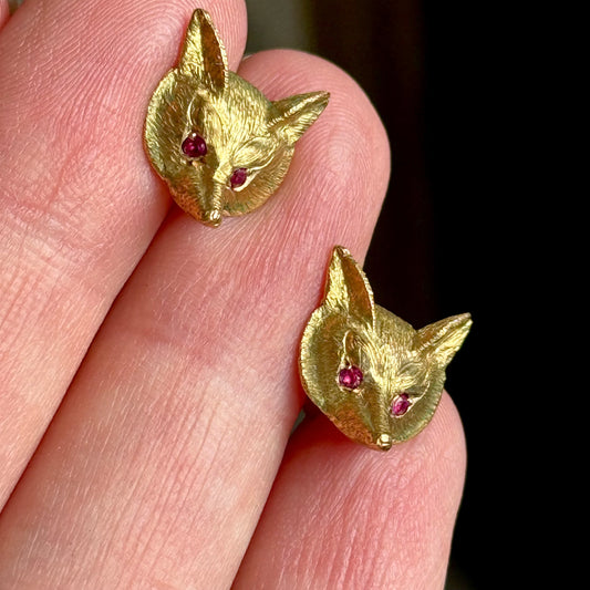 Victorian Style Ruby Fox Earrings in 9 Carat gold; Circa 1987