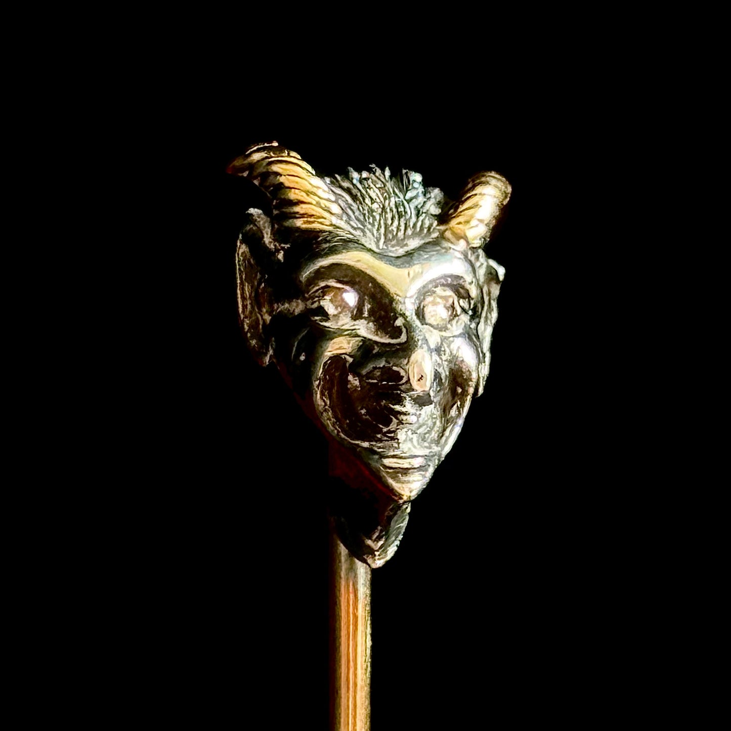 Rare Victorian Devil’s Head Tie Pin with Rose Cut Diamonds in Box Circa 1870