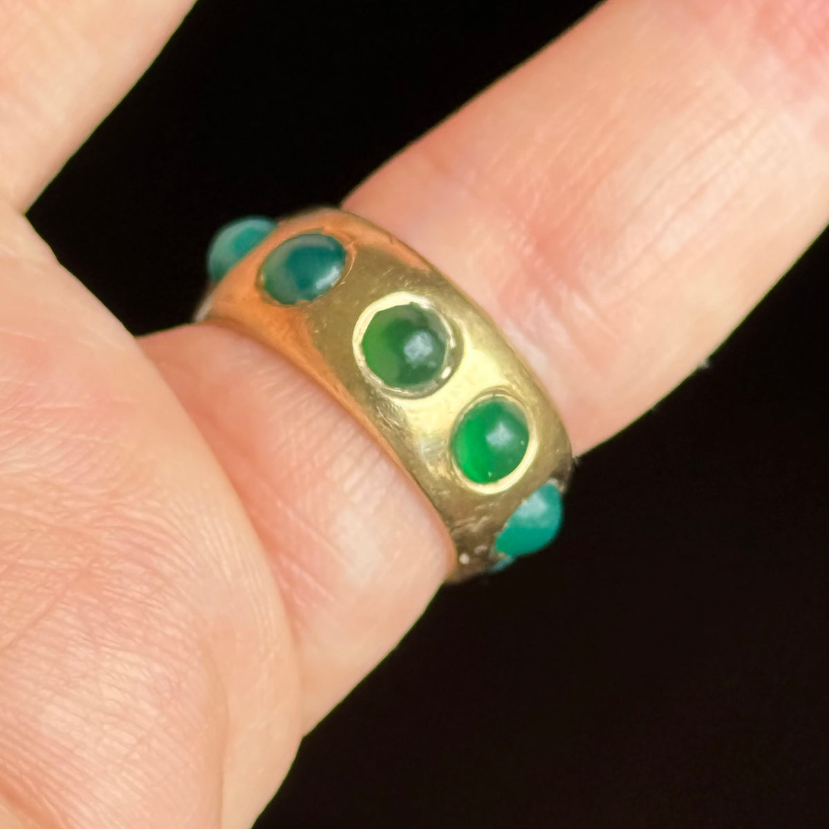 Antique Full Eternity Chrysoprase Band in 9 Carat Gold; Circa 1880