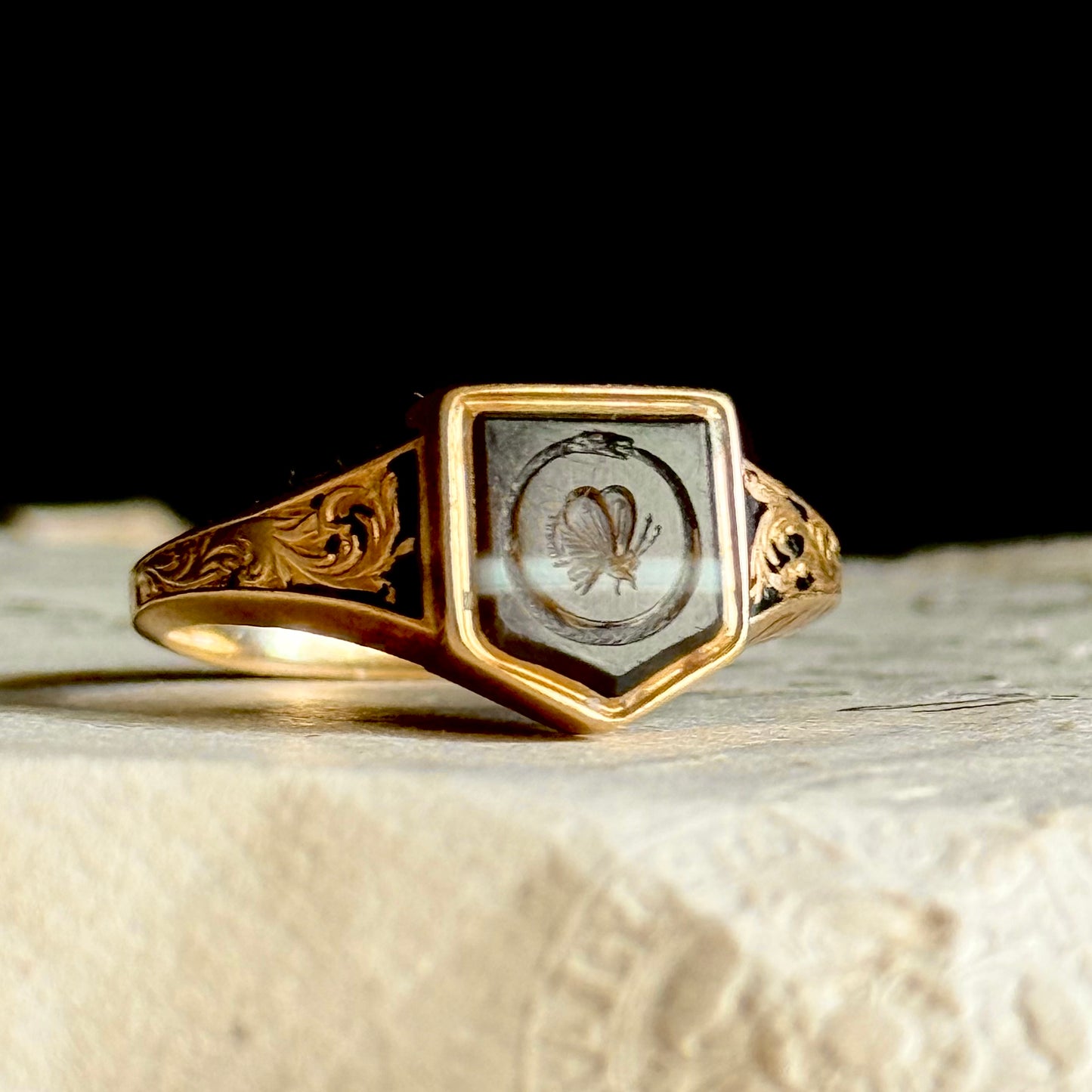 Early Victorian Ouroboros Intaglio Mourning Ring ; Circa 1840