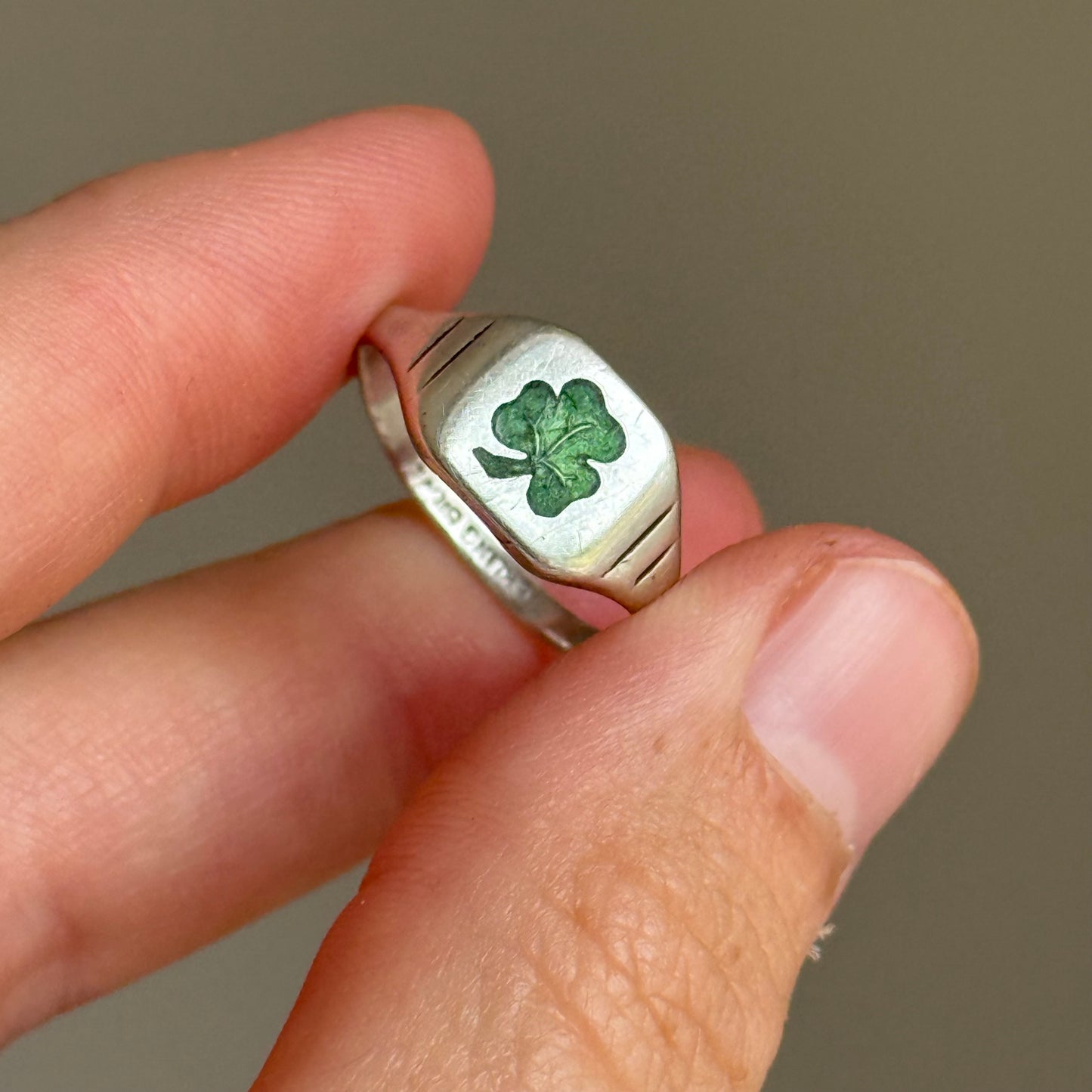 Vintage Enamel Shamrock Ring in Sterling Silver