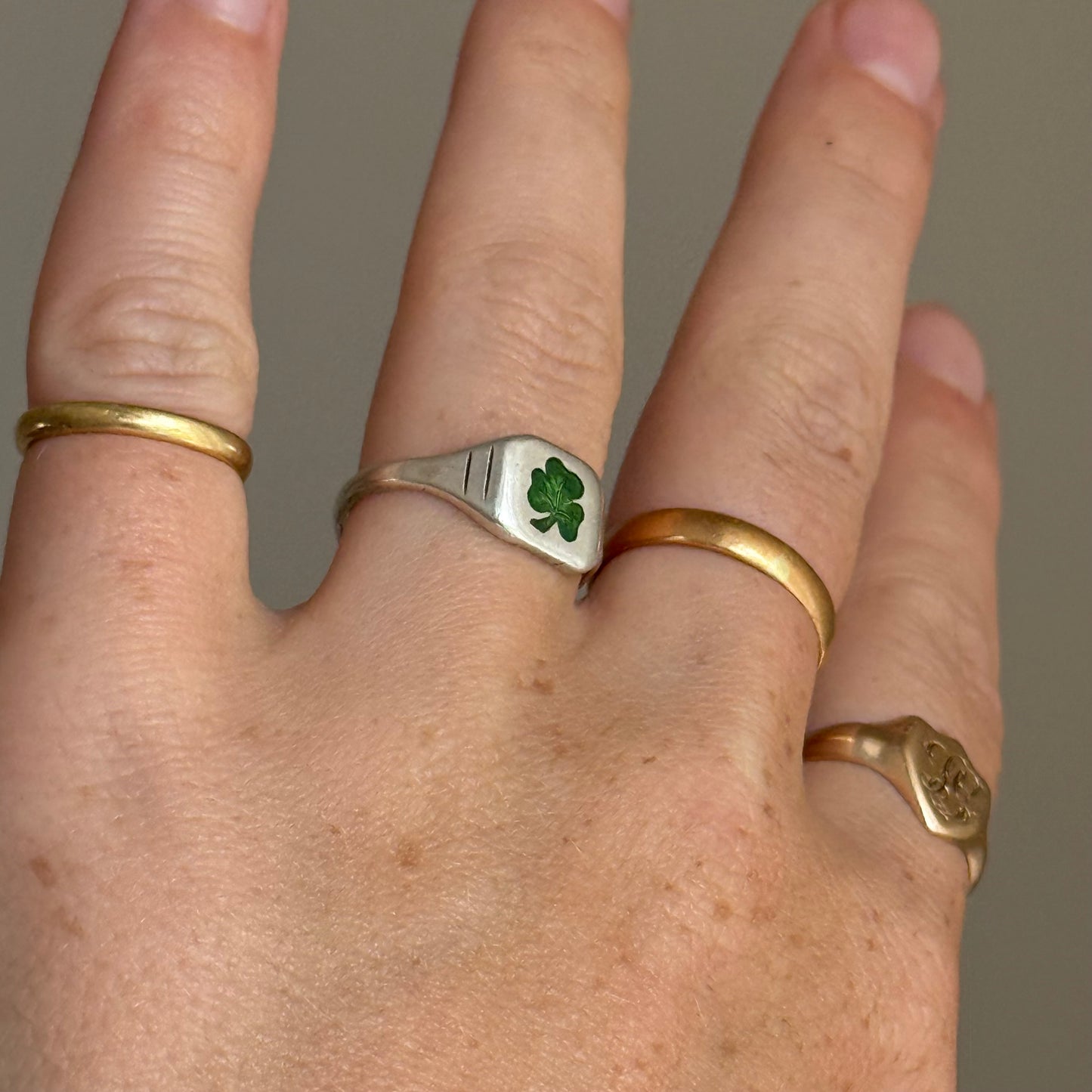 Vintage Enamel Shamrock Ring in Sterling Silver