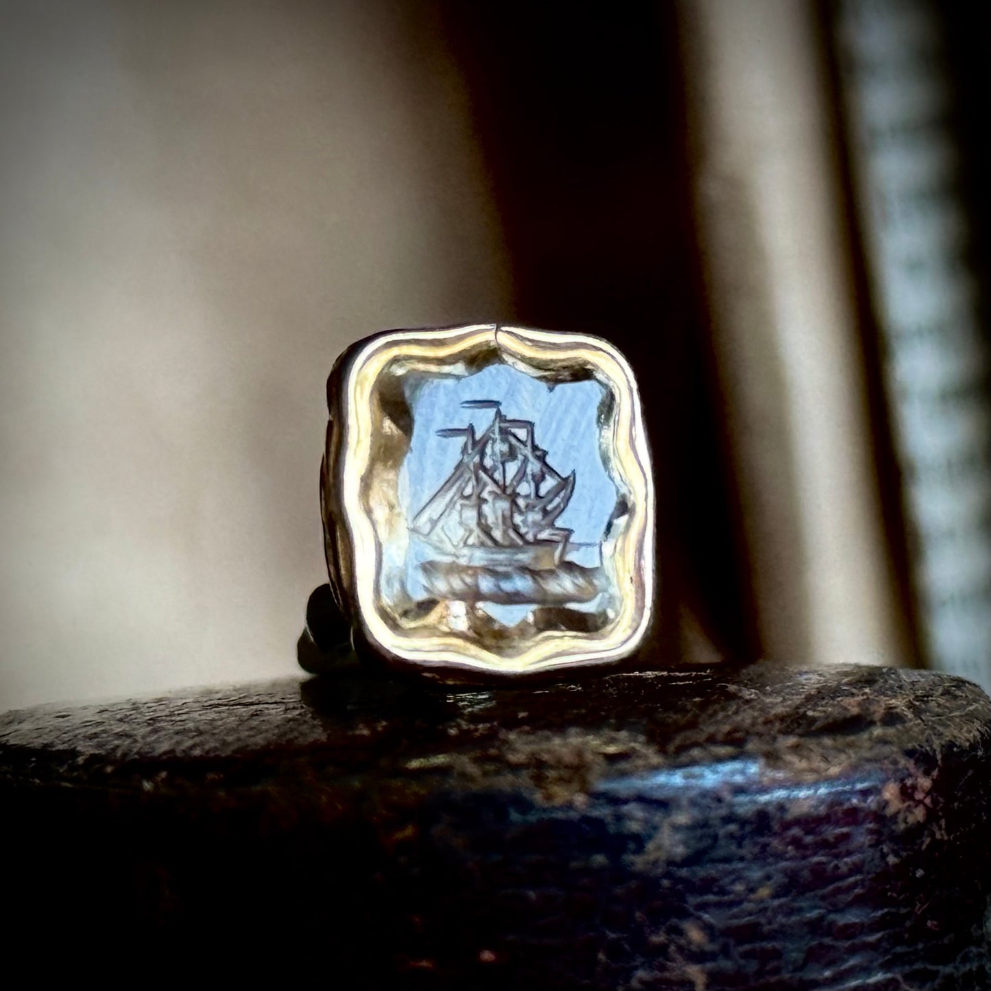 Antique Sentimental Ship Intaglio Fob; Circa 1850