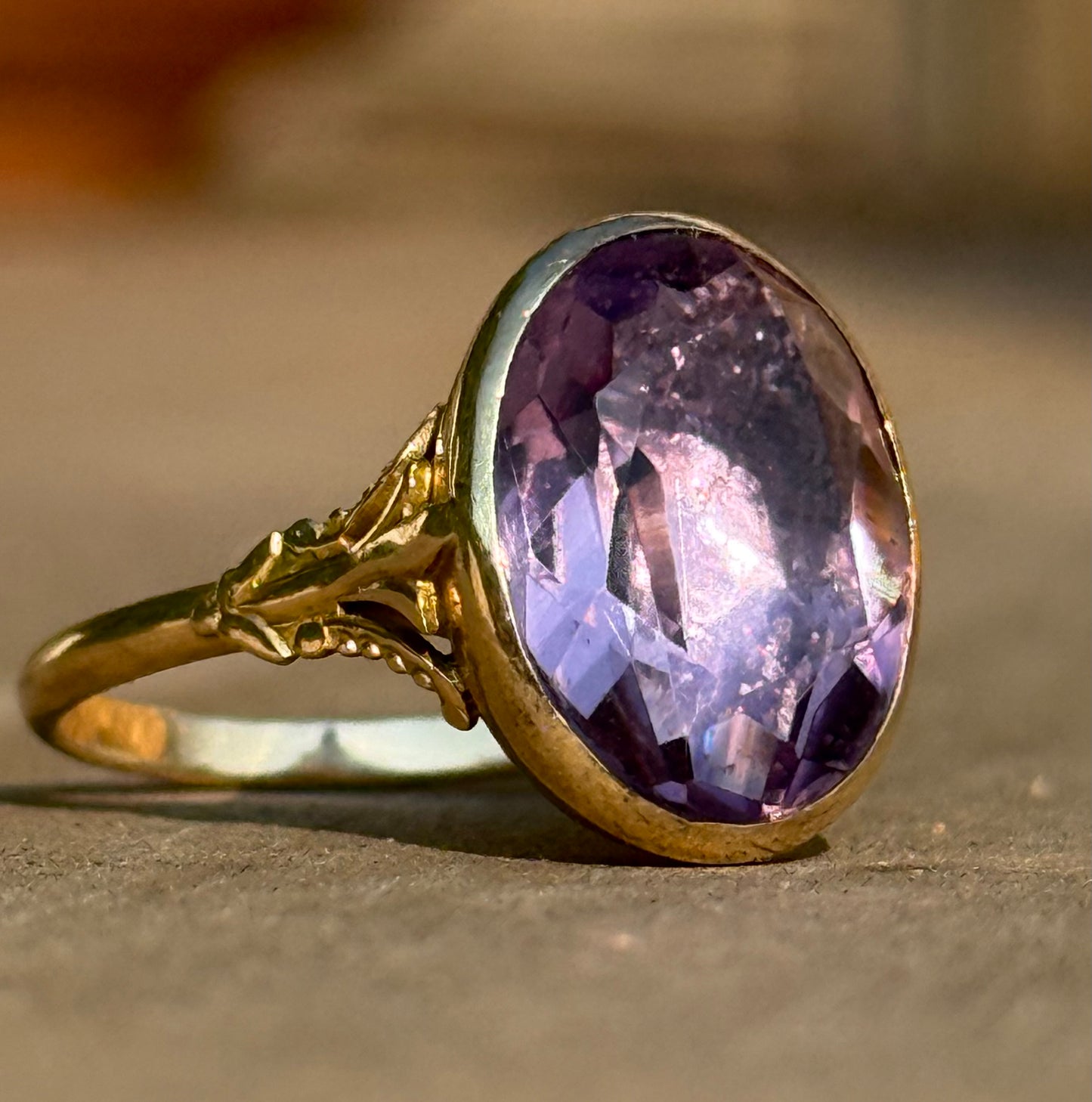 Substantial Foiled Amethyst Ring in 9 Carat Gold