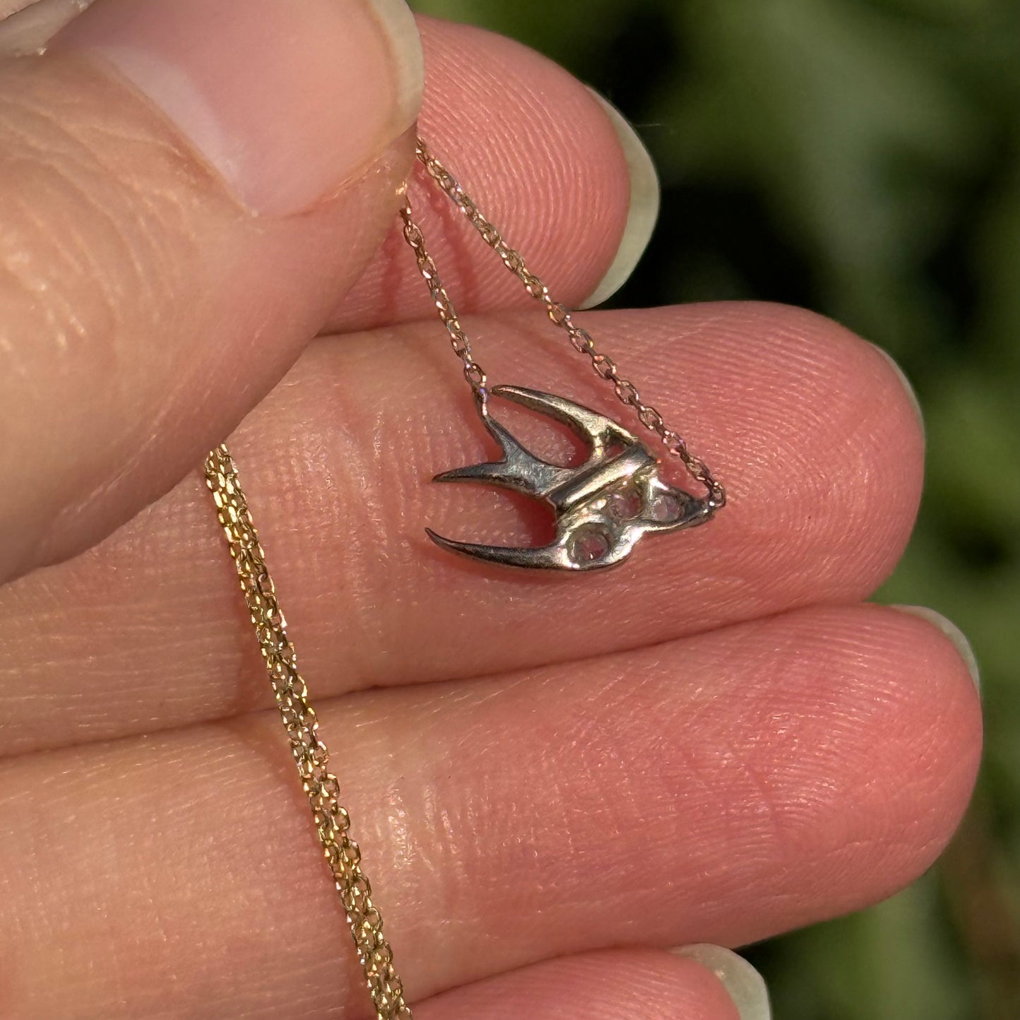 Rose Cut Diamond Swallow Necklace in 9 Carat Gold