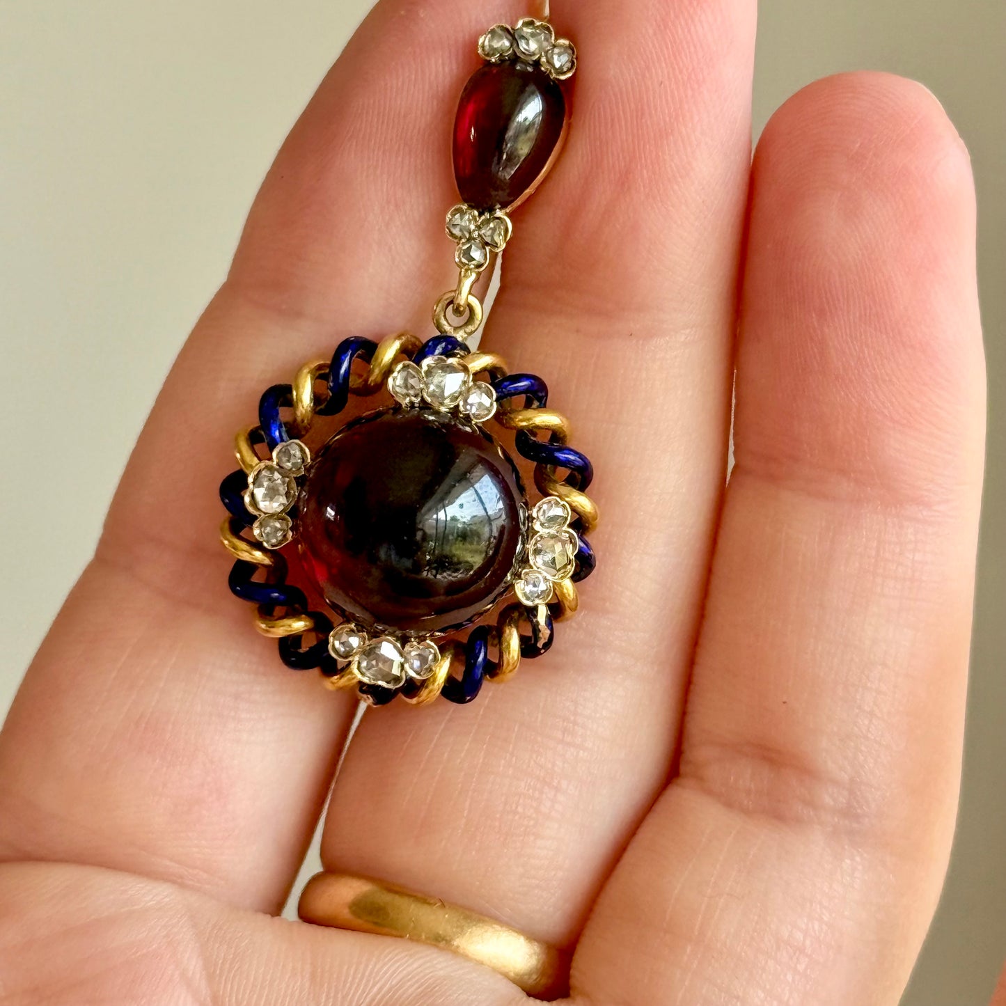 Early Victorian Garnet & Diamond Hair Locket Pendant; Circa 1840