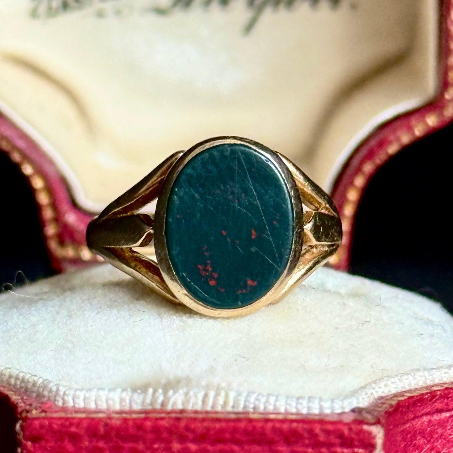 Antique Bloodstone Signet Ring in 9 Carat Gold; Circa 1910