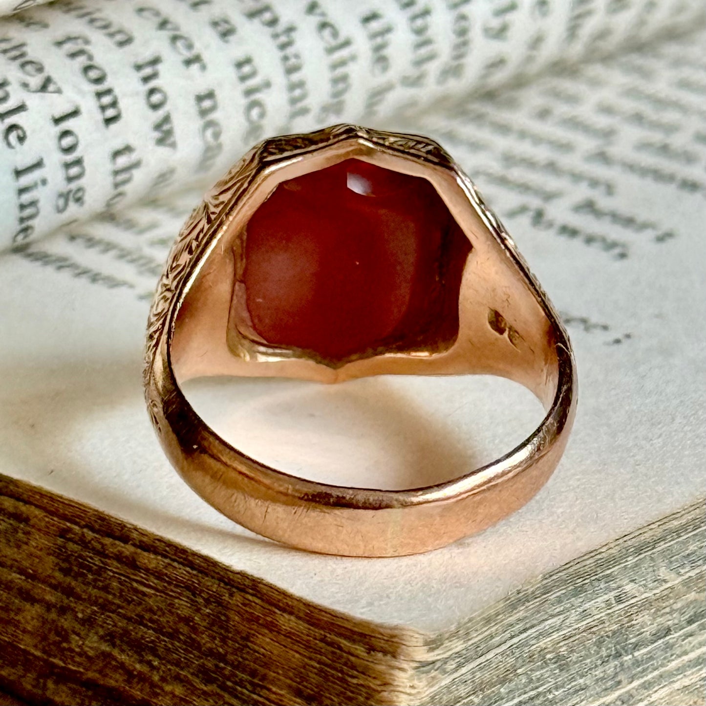 Antique Lion Sardonyx Signet Ring in 9 Carat Rose Gold; Circa 1900