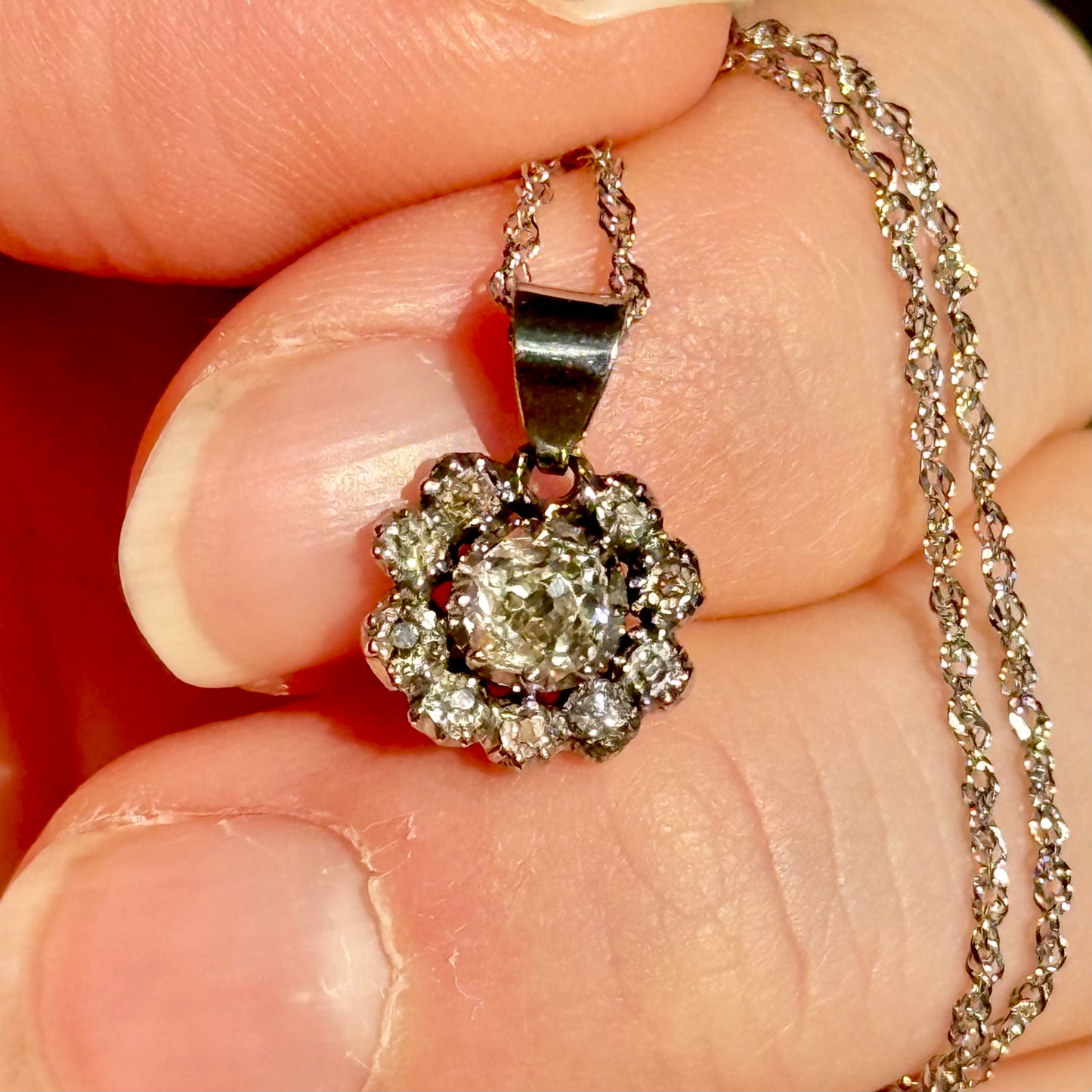 Old Cut Diamond Cluster Pendant in 9 Carat White Gold