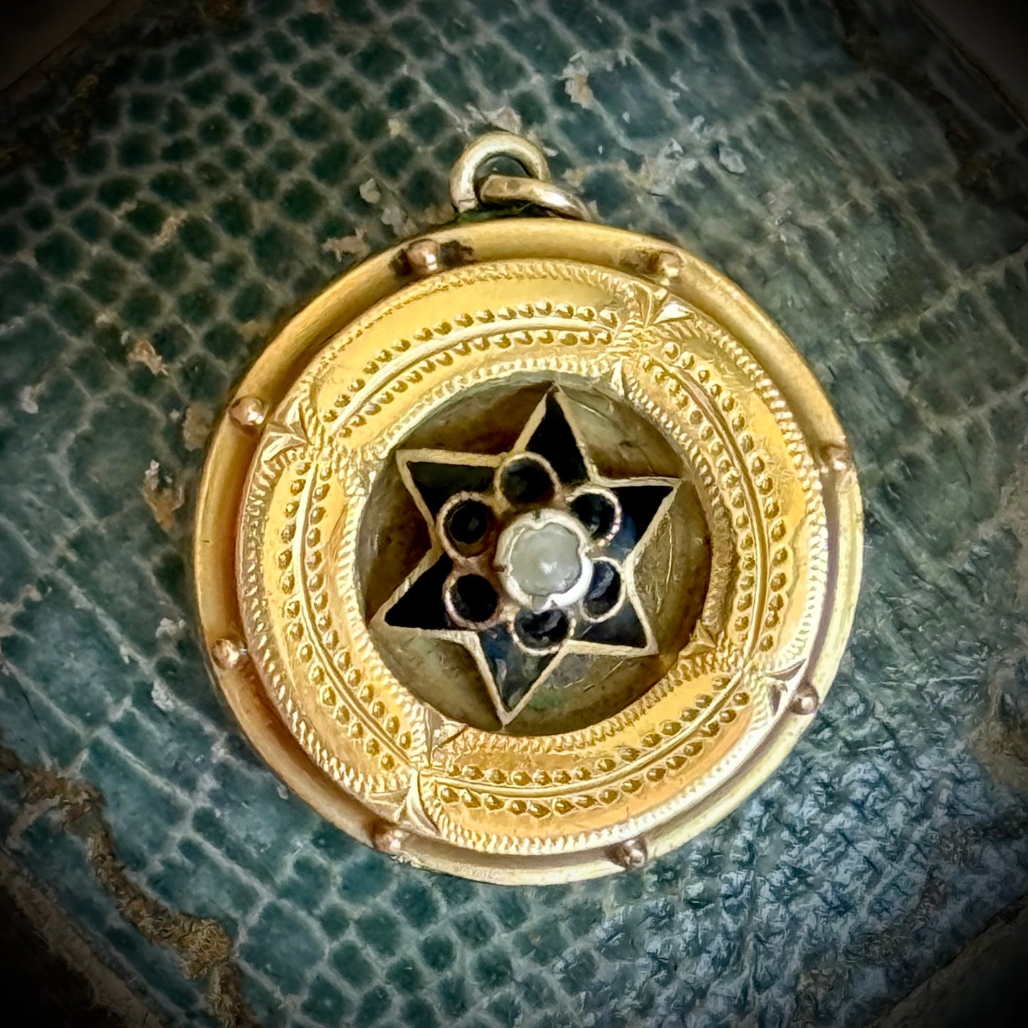 Antique Victorian Enamel Disc Pendant; Circa 1890
