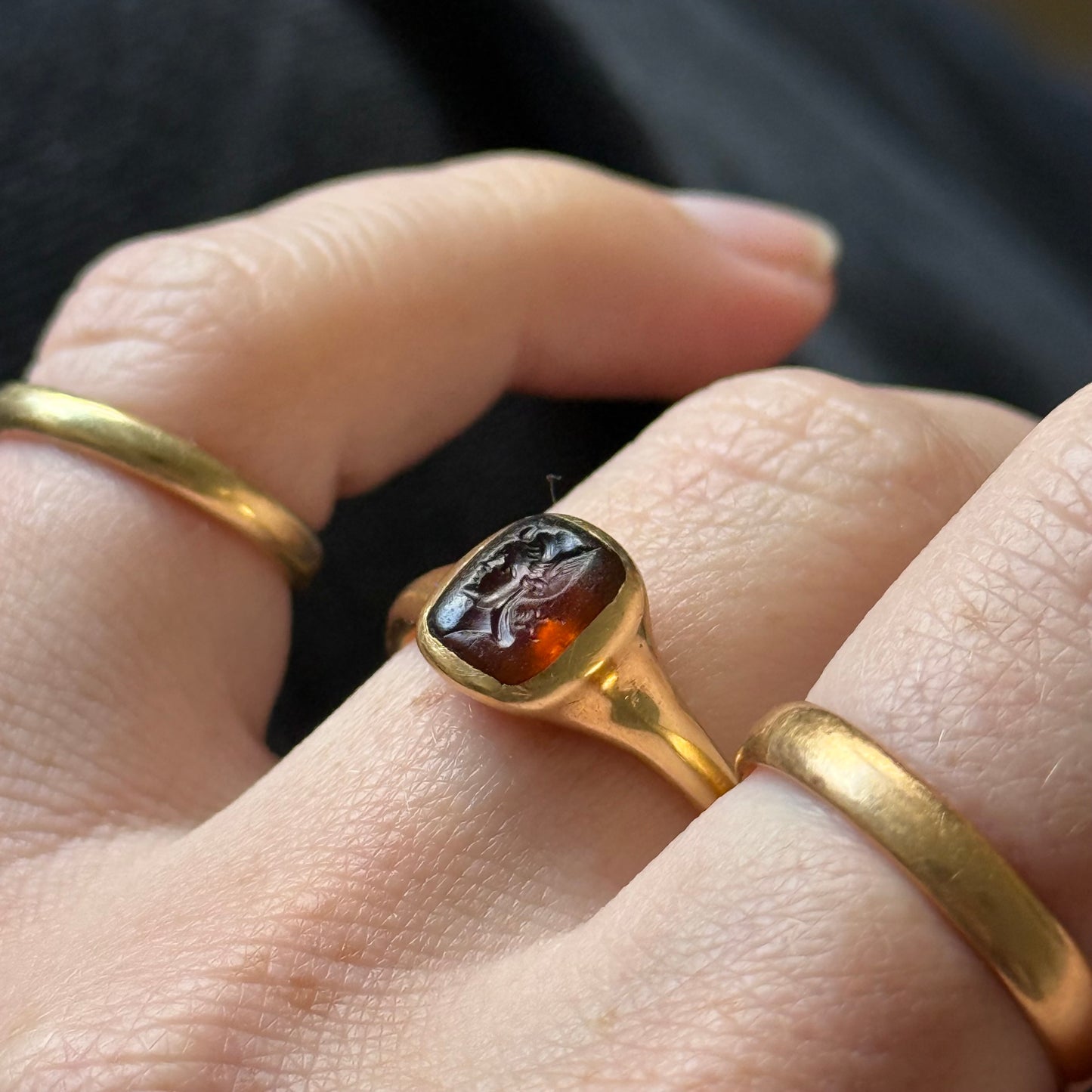 Edwardian 18 Carat Gold Intaglio Ring Depicting the Goddess Diana, Circa 910