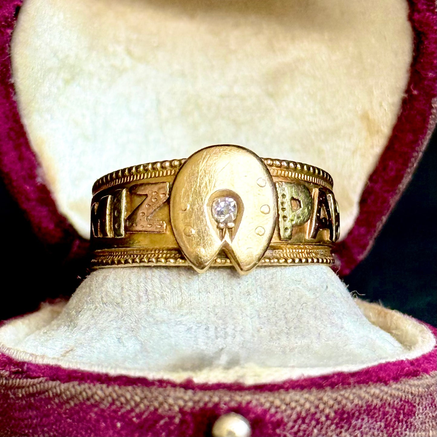 Victorian Diamond Mizpah Ring in 18 Carat Gold; Circa 1886