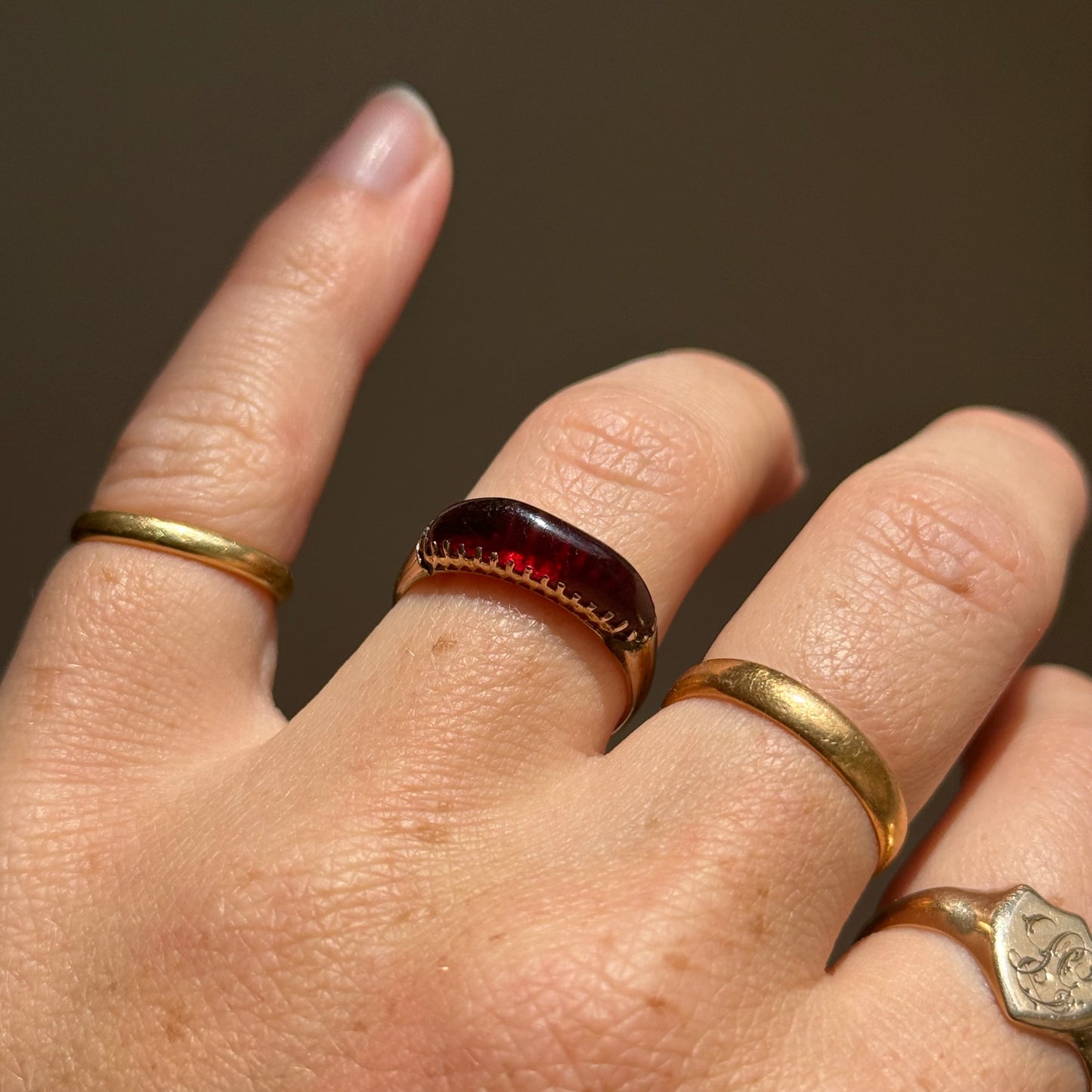 Victorian Garnet Ring in 9 Carat Gold; Circa 1898