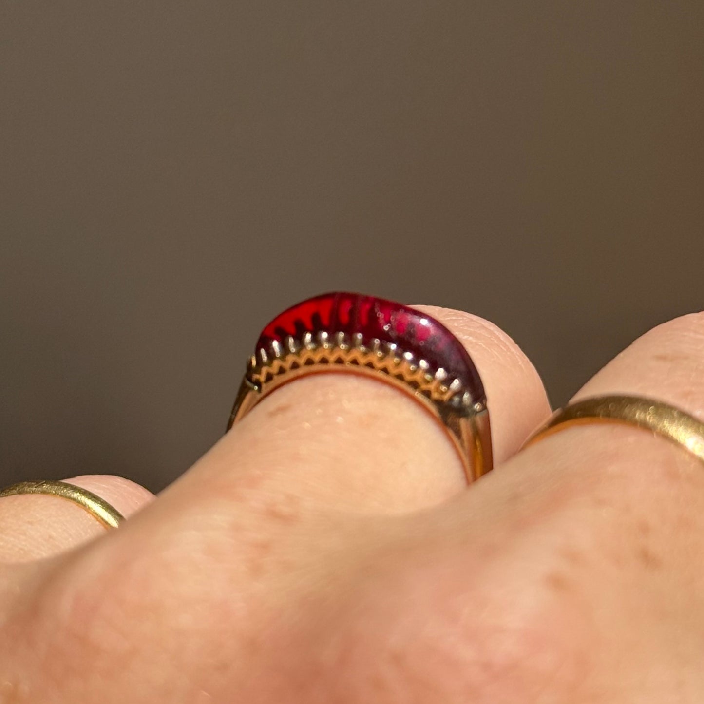 Victorian Garnet Ring in 9 Carat Gold; Circa 1898