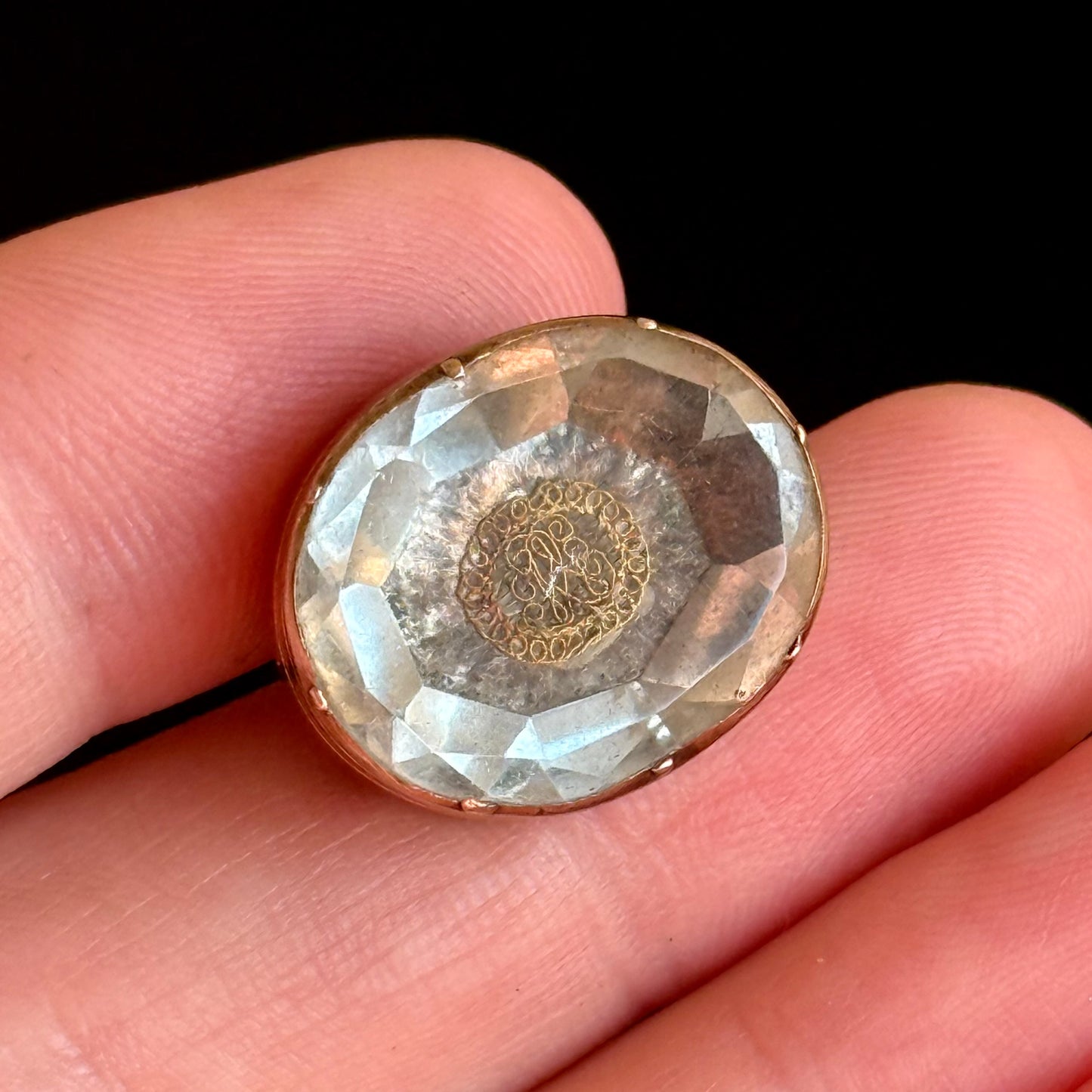 Antique Stuart Rock Crystal Brooch with Woven Gold Cypher