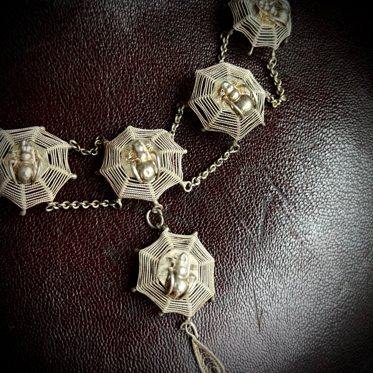 Late Victorian Filigree Spider Web Collar; Circa 1890
