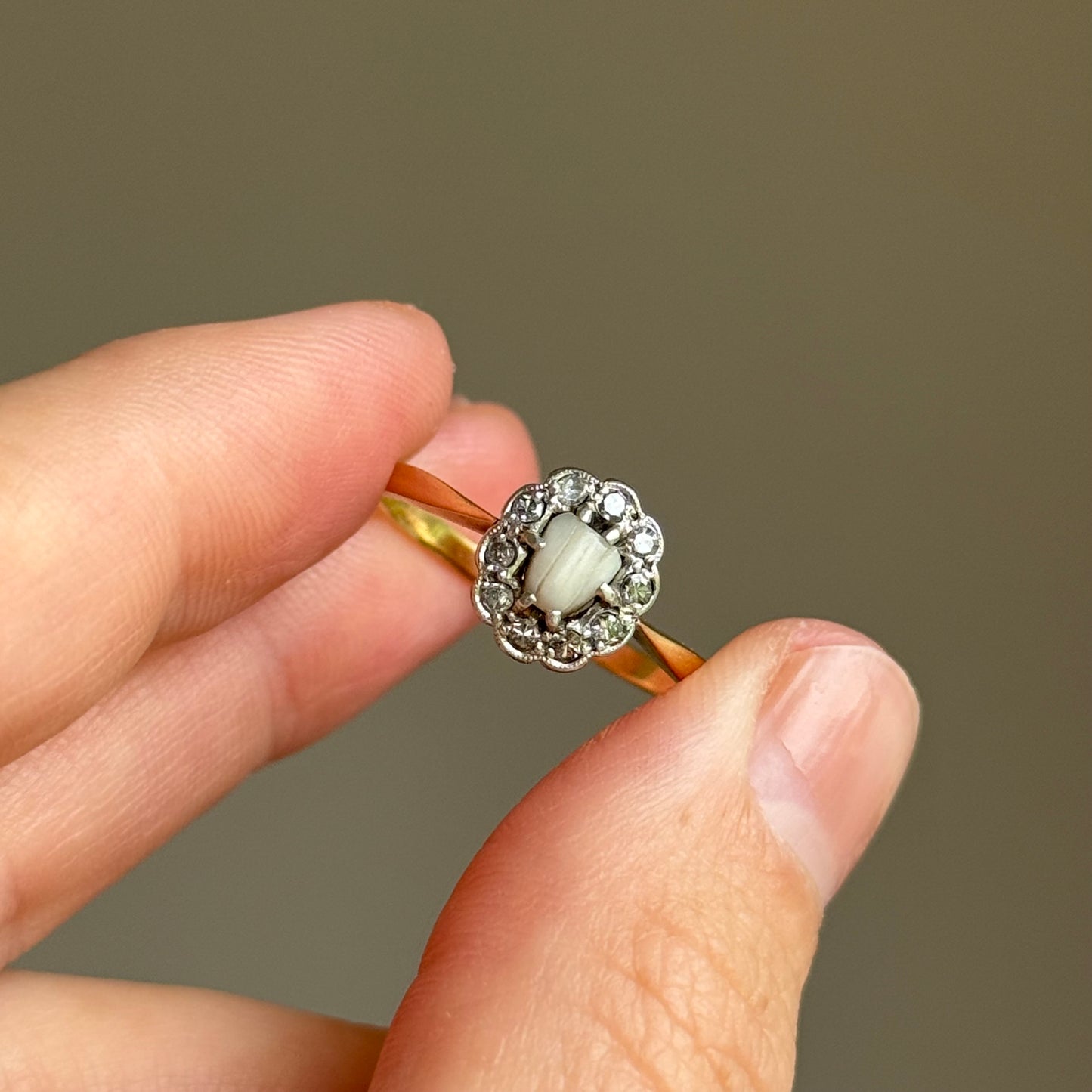 RARE Victorian Milk Tooth & Diamond Ring in 18 Carat Gold; Circa 1870