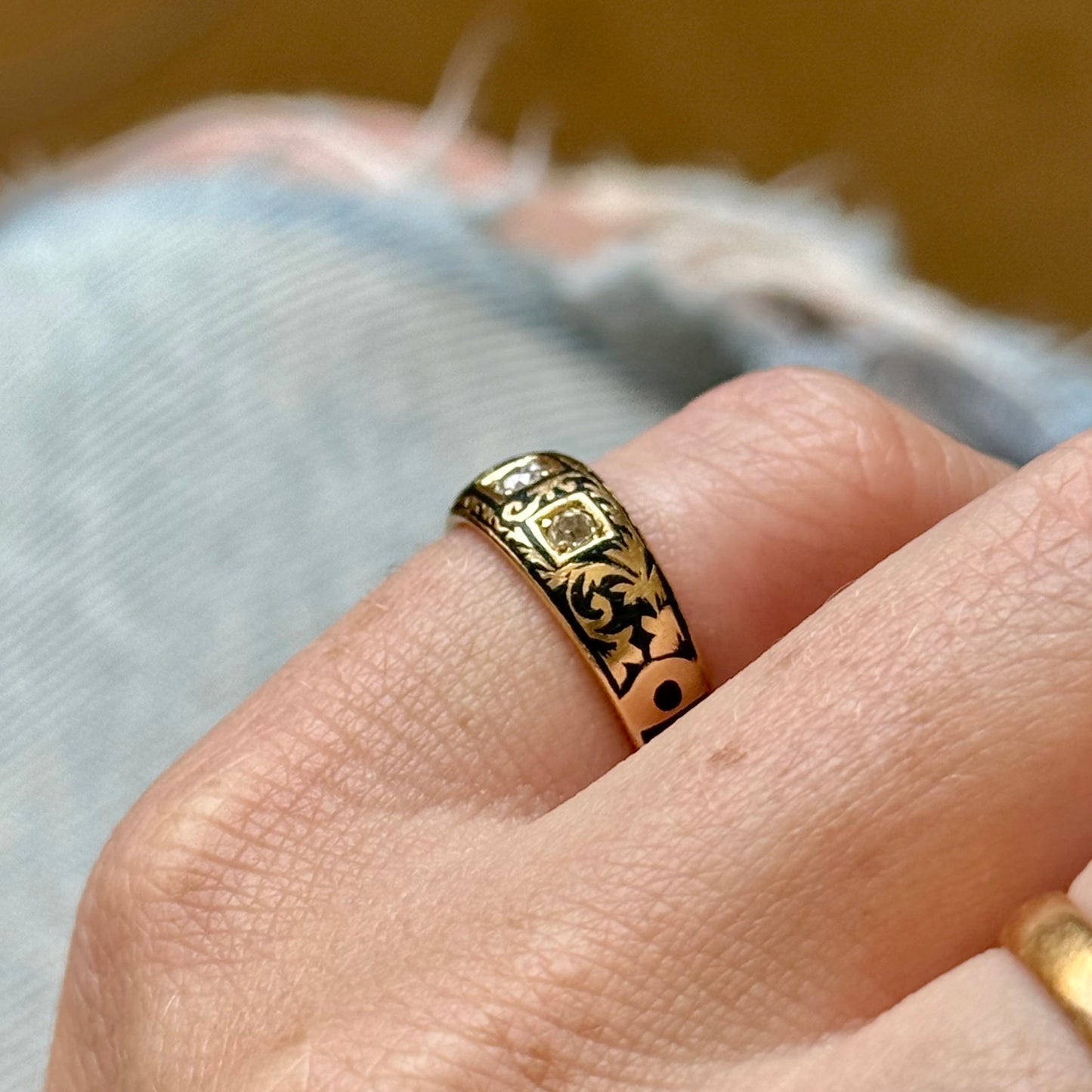 Victorian Enamel & Diamond Ring in 18 Carat Gold; Circa 1896