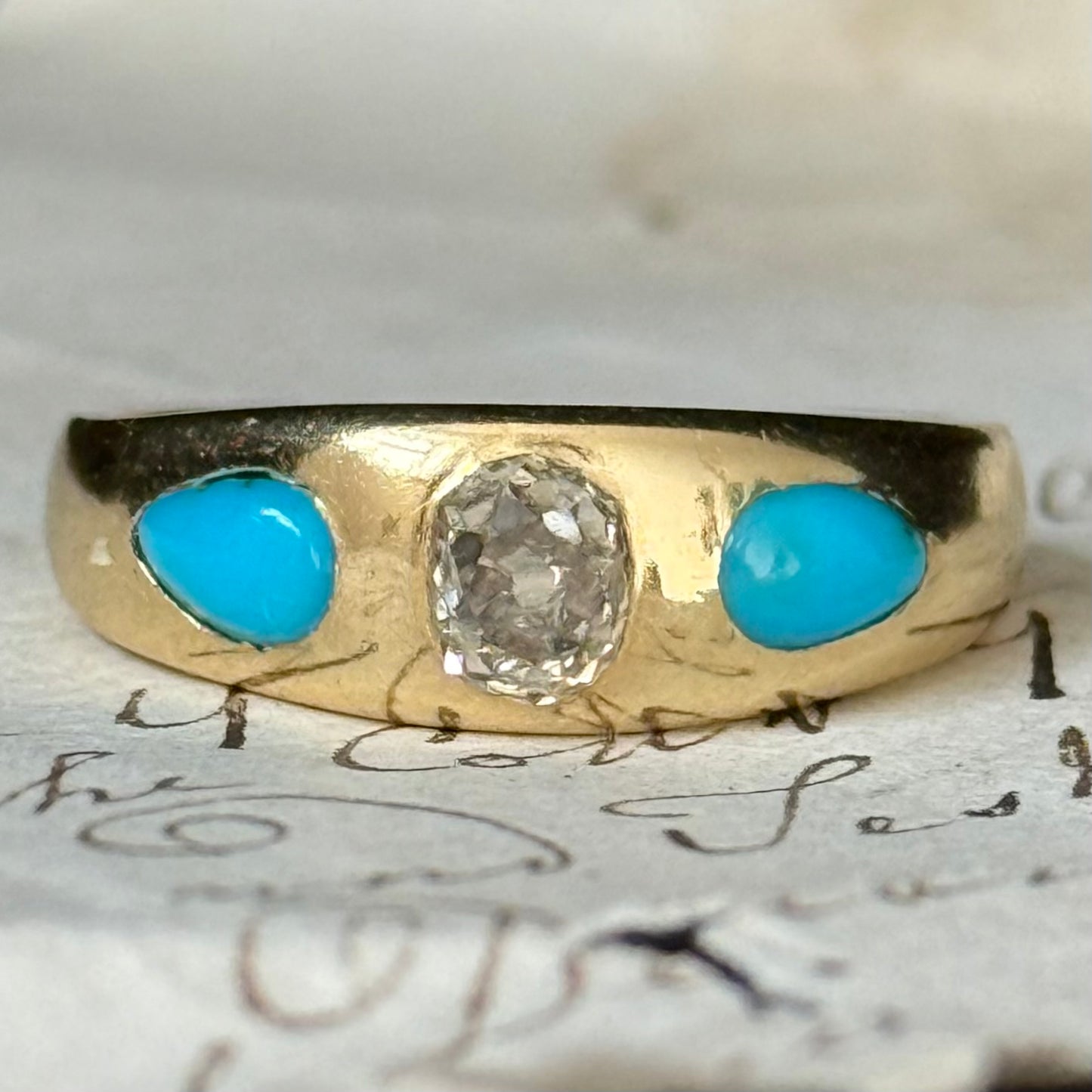 Victorian Turquoise & Diamond Ring in 18 Carat Gold