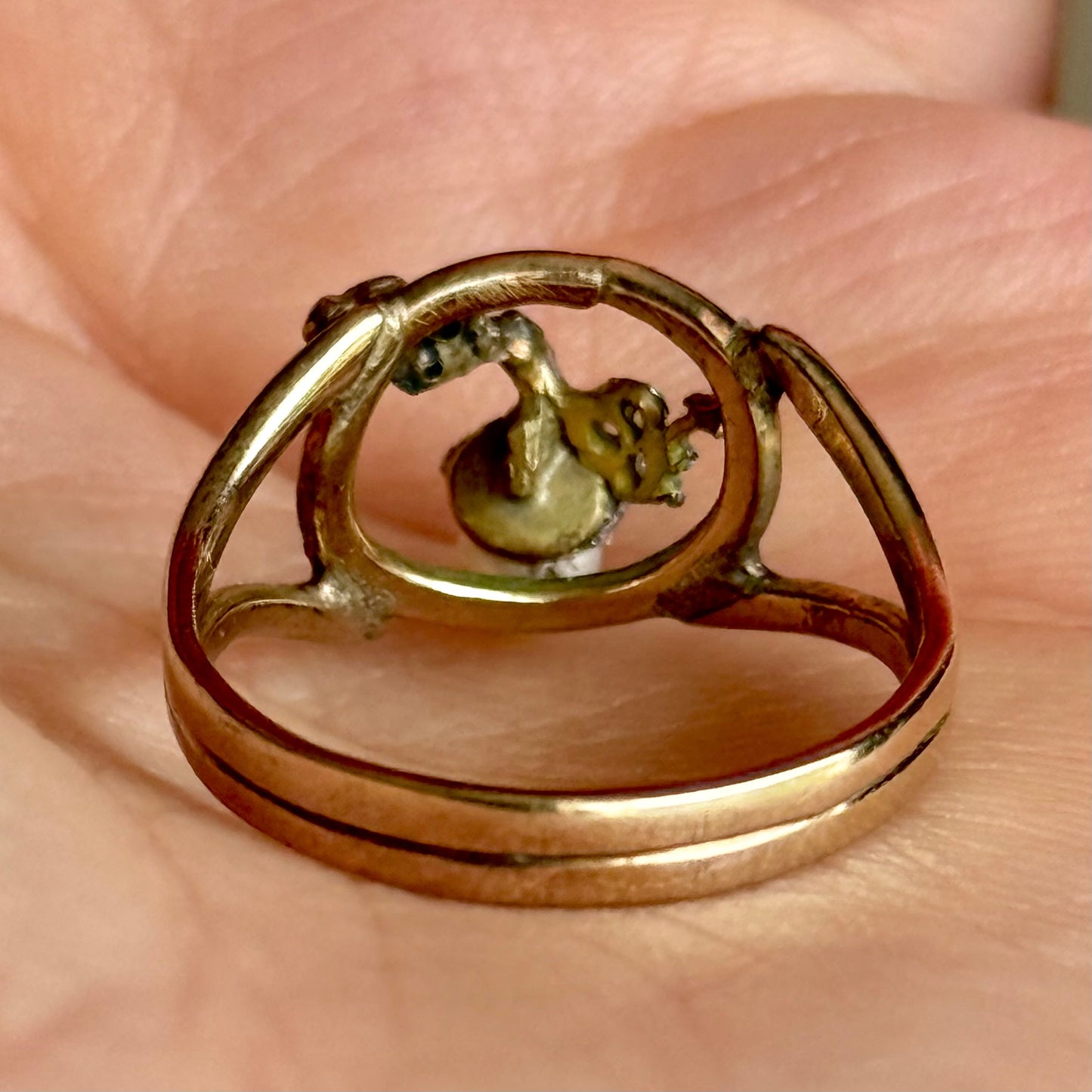Antique Diamond & Pearl Acorn Ring in 9 Carat Gold