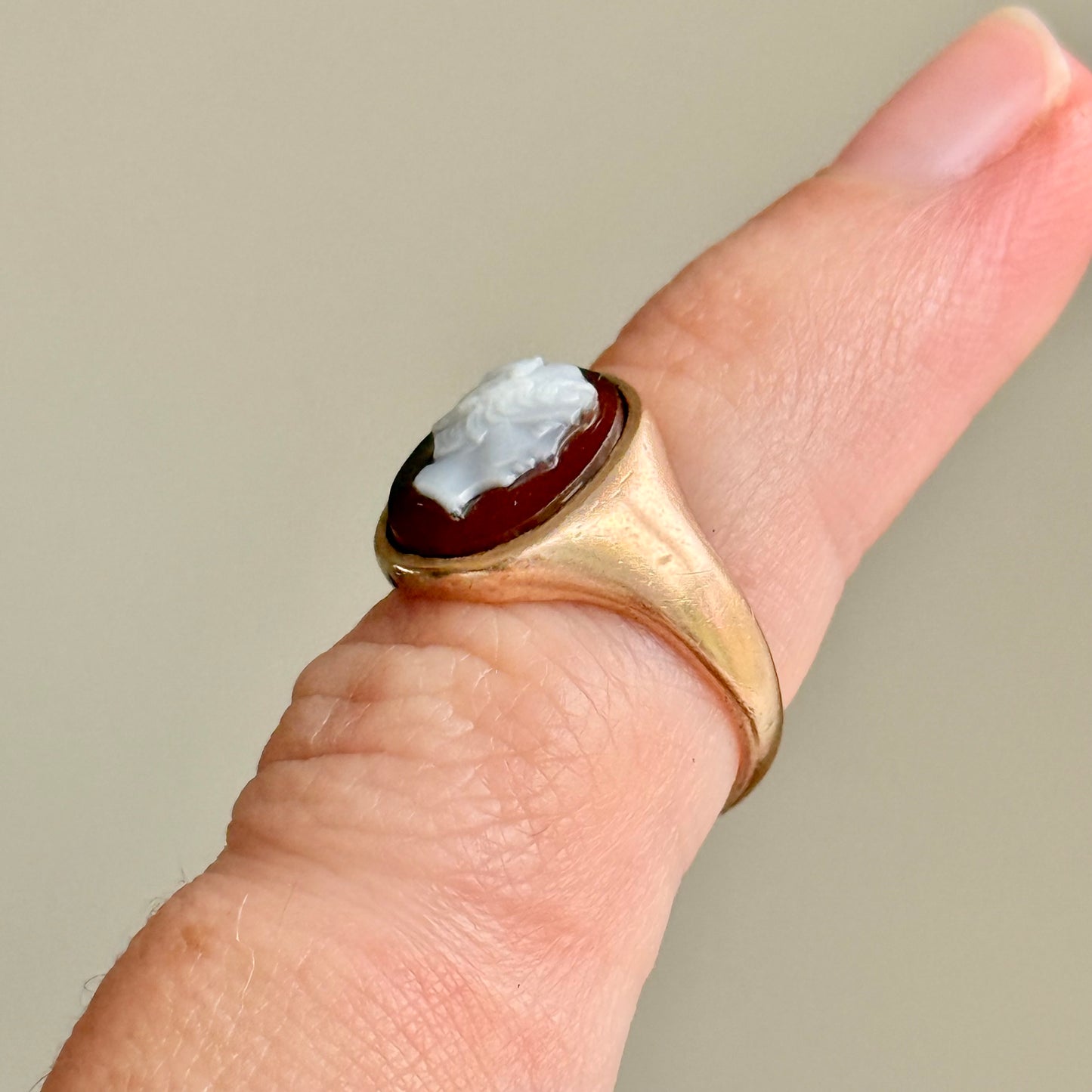Antique Hermes Carnelian Agate in 9 Carat Rose Gold; Circa 1912