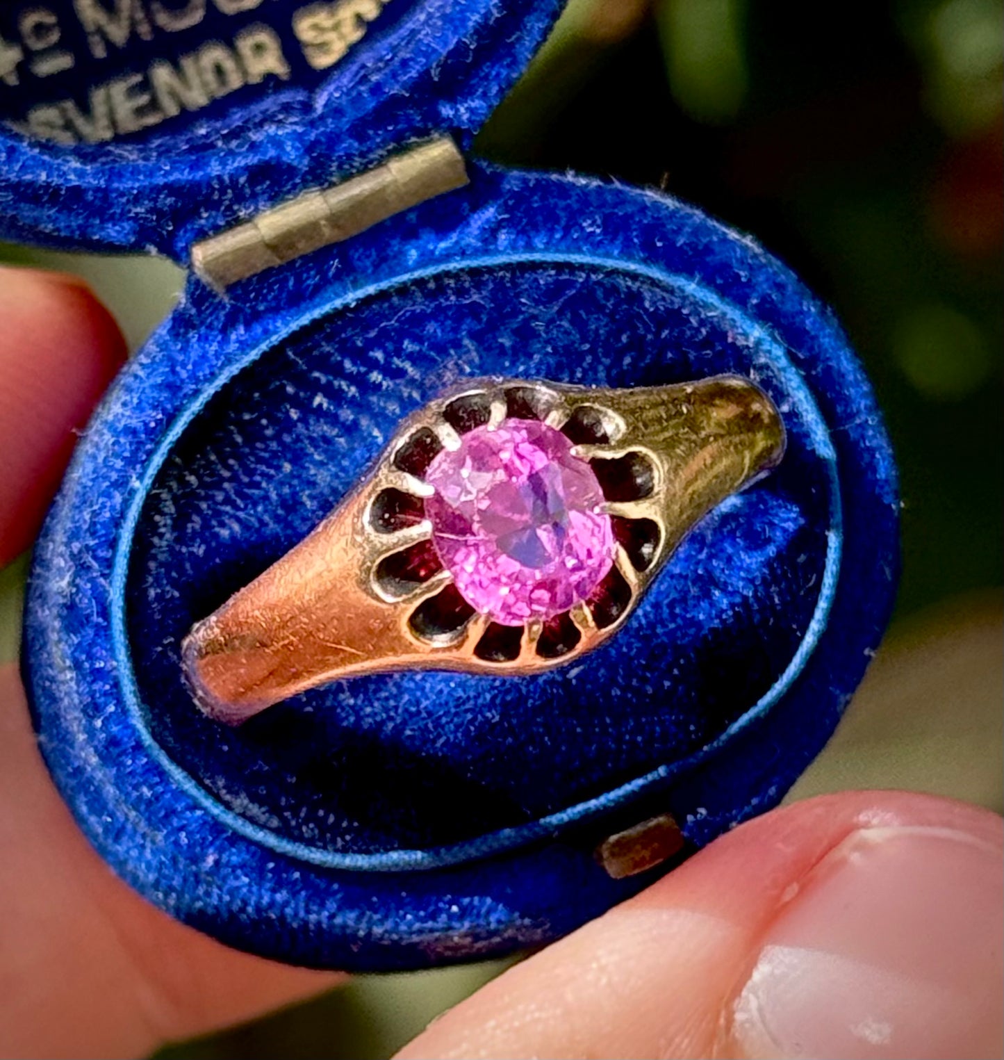 Large Old Cut Pink Sapphire Ring in 9 Carat Rose Gold; Circa 1890