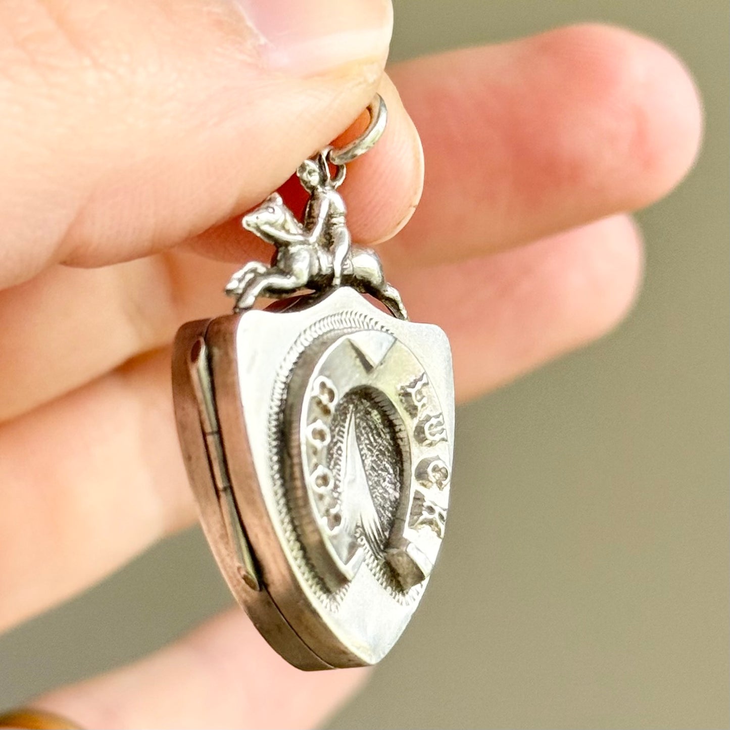 Antique Lucky Horseshoe Locket in Silver; Circa 1914