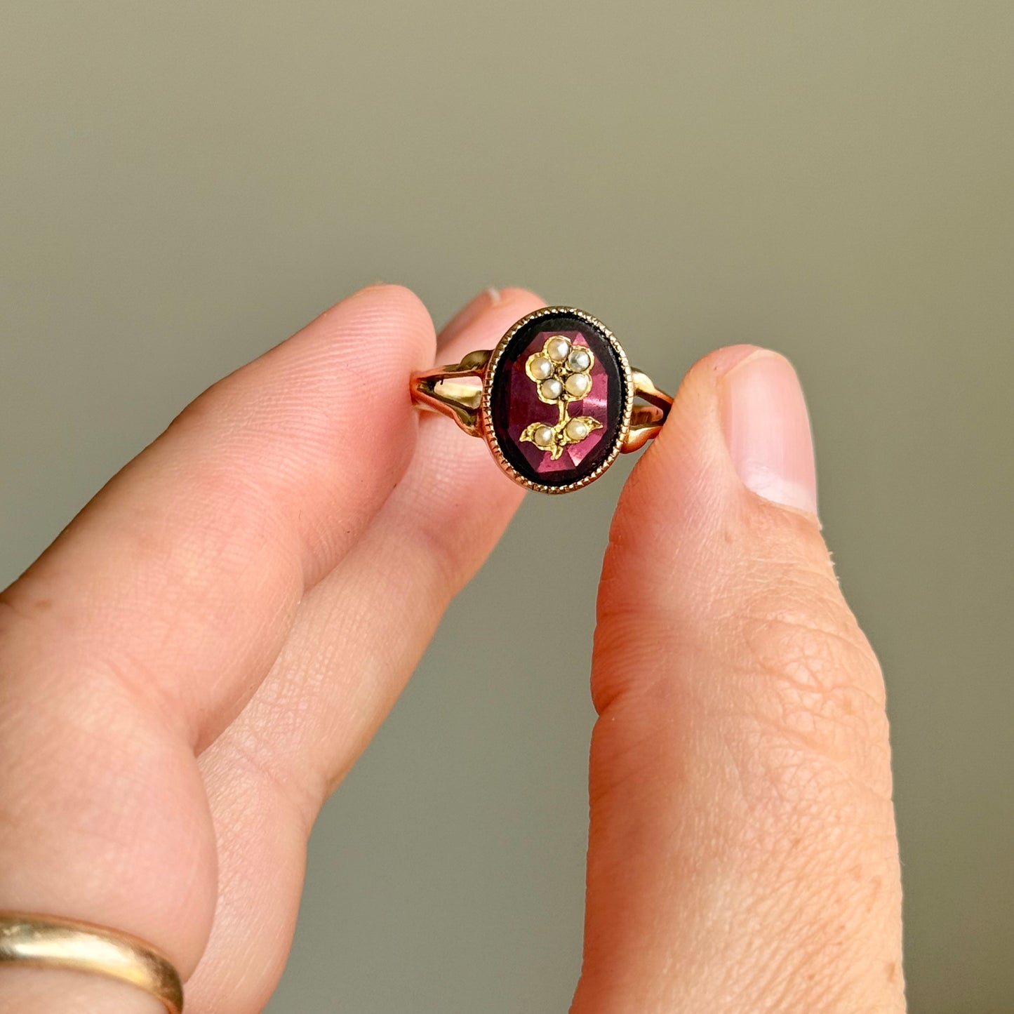 Antique Forget Me Not Intaglio Ring; Circa 1912