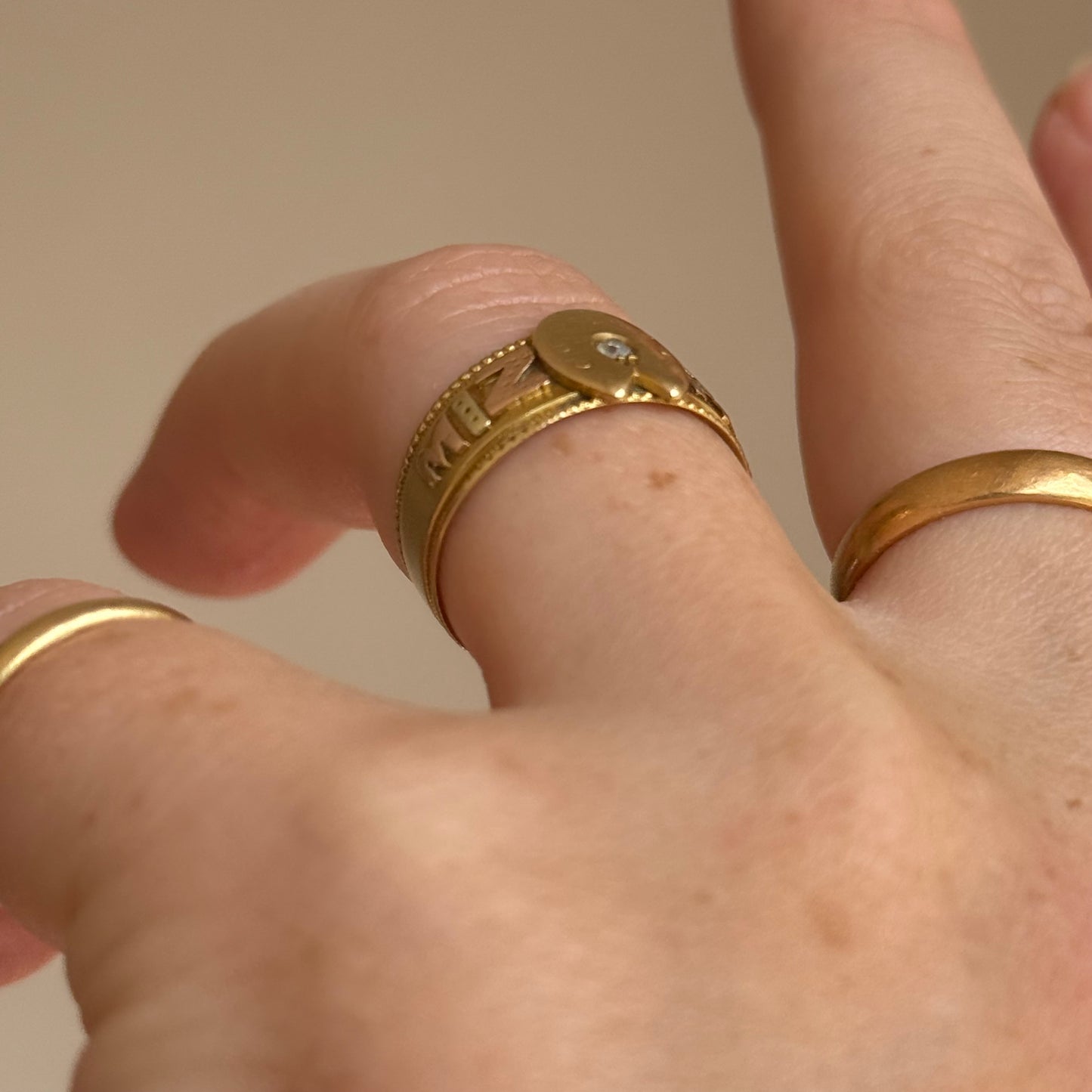 Victorian Diamond Mizpah Ring in 18 Carat Gold; Circa 1886