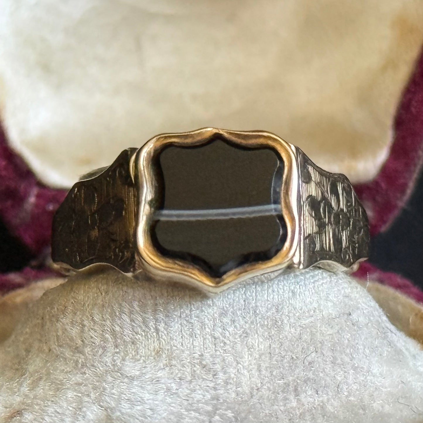 Victorian Mourning Locket Signet Ring in 9 Carat Gold; Circa 1860