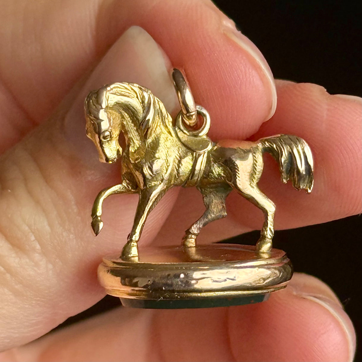 Antique Bloodstone Intaglio Fob Pendant in 9 Carat Gold; Circa 1900