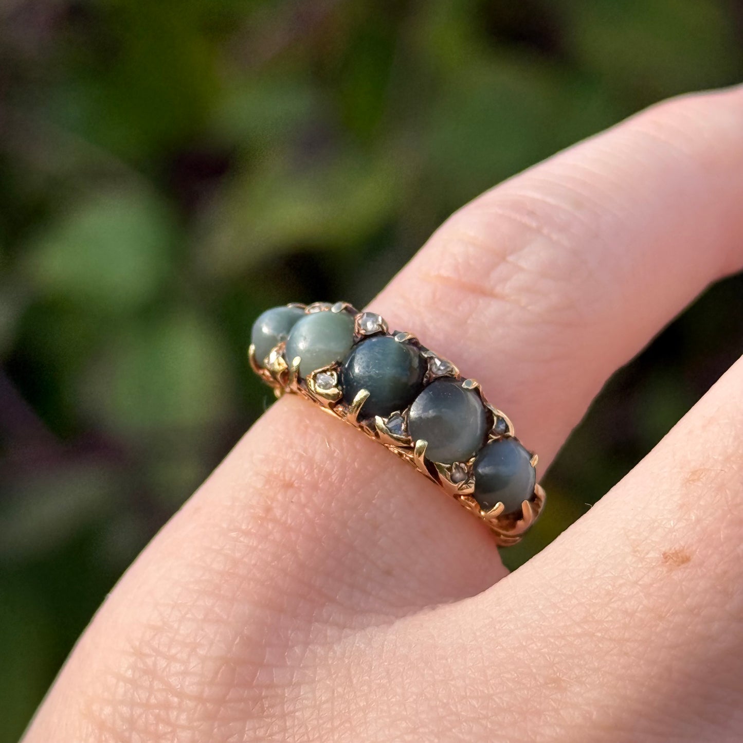 Victorian Chrysoberyl & Diamond Ring in 18 Carat Gold; Circa 1890