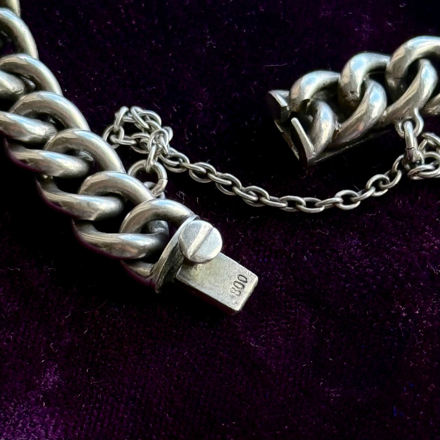 Antique Victorian silver Curb Chain Bracelet; Circa 1890