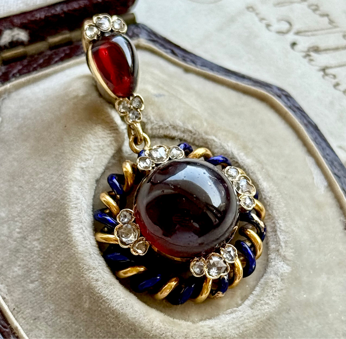 Early Victorian Garnet & Diamond Hair Locket Pendant; Circa 1840