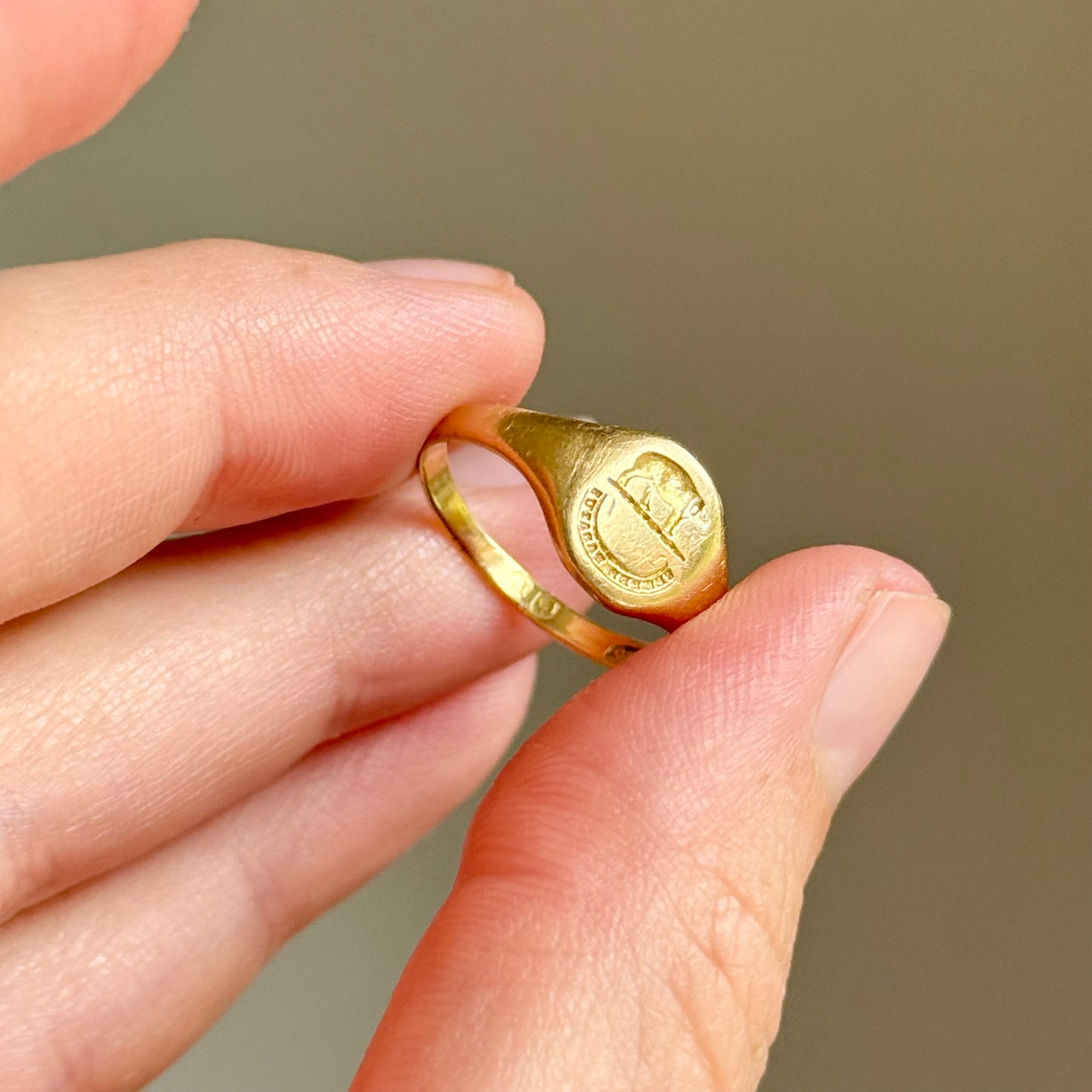 Victorian Elephant SEMPER PARITUS Signet ring in 18 Carat Gold