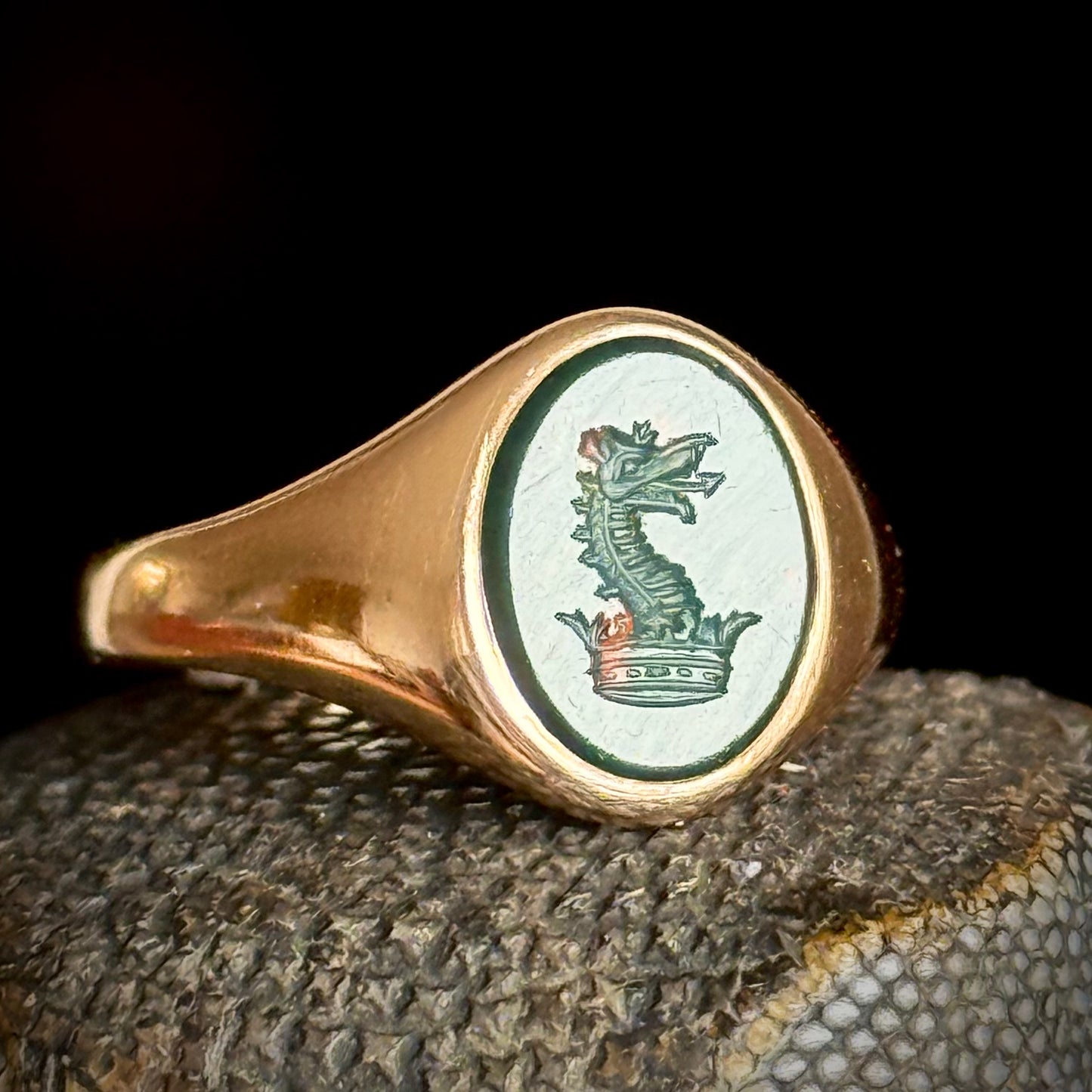 Antique Dragon Intaglio Signet Ring; Circa 1900