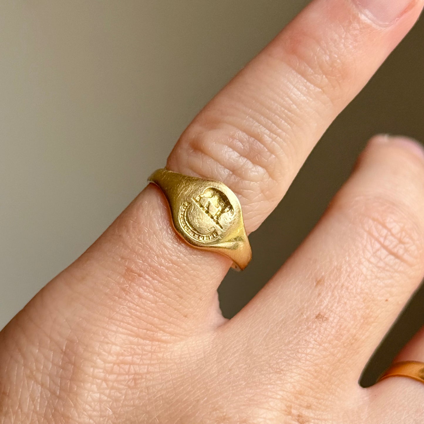 Victorian Elephant SEMPER PARITUS Signet ring in 18 Carat Gold