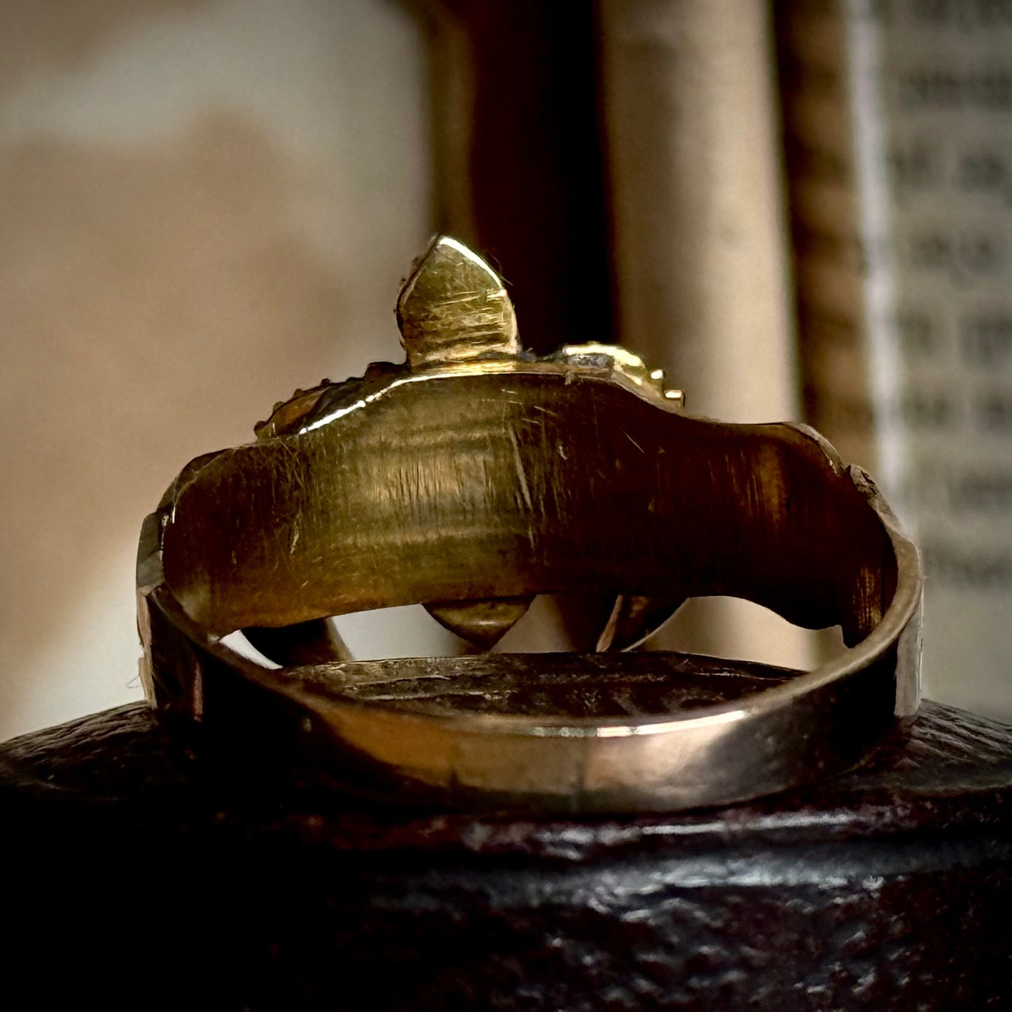 Antique Swallow Garnet & Pearl Signet Ring in 9 Carat Gold