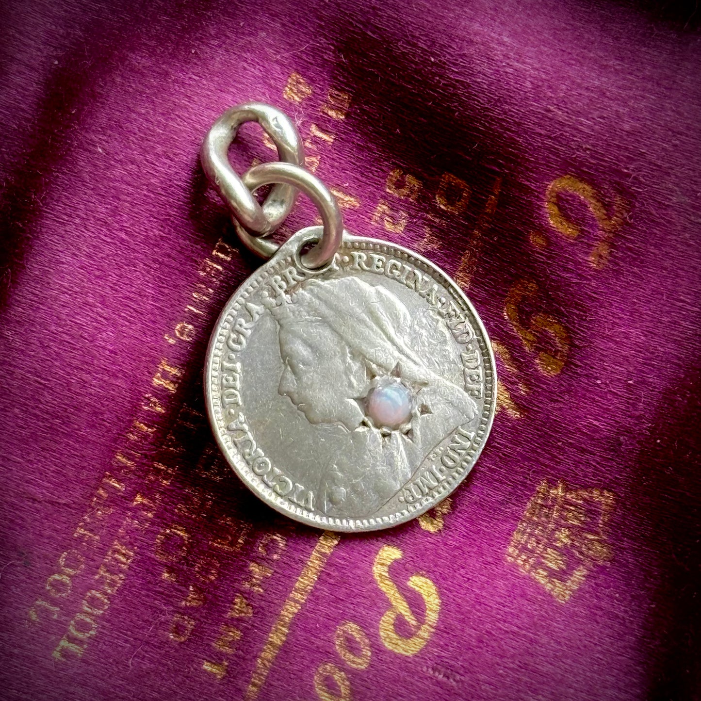 Antique Victorian Lucky Opal Coin Pendant; Circa 1880