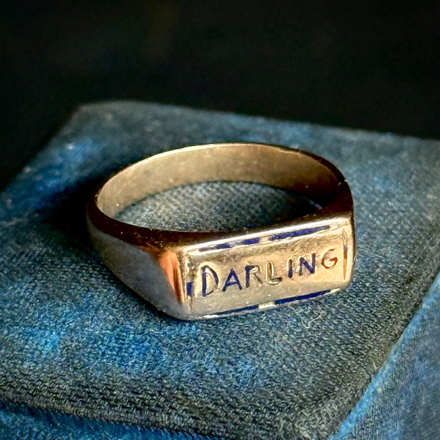 Antique Enamel 'Darling' Baby Ring in 14 Carat Gold