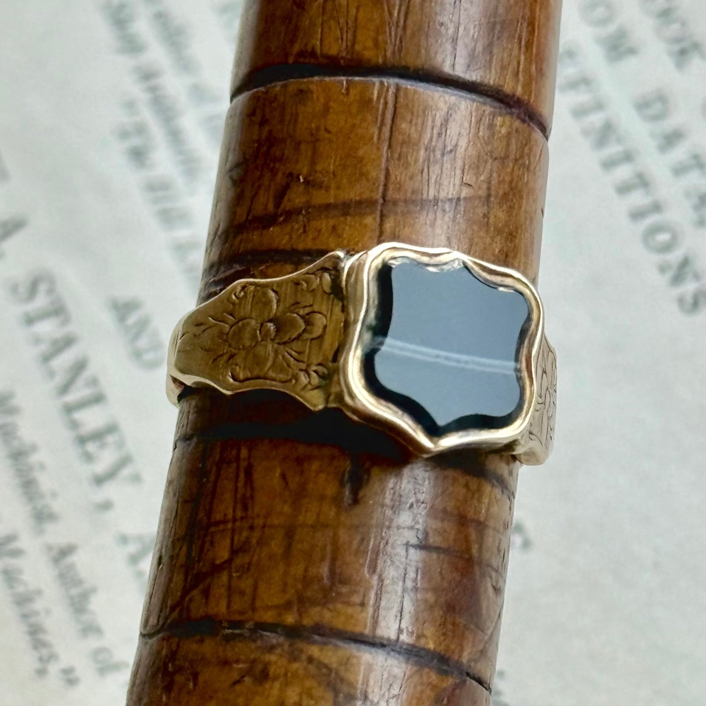Victorian Mourning Locket Signet Ring in 9 Carat Gold; Circa 1860