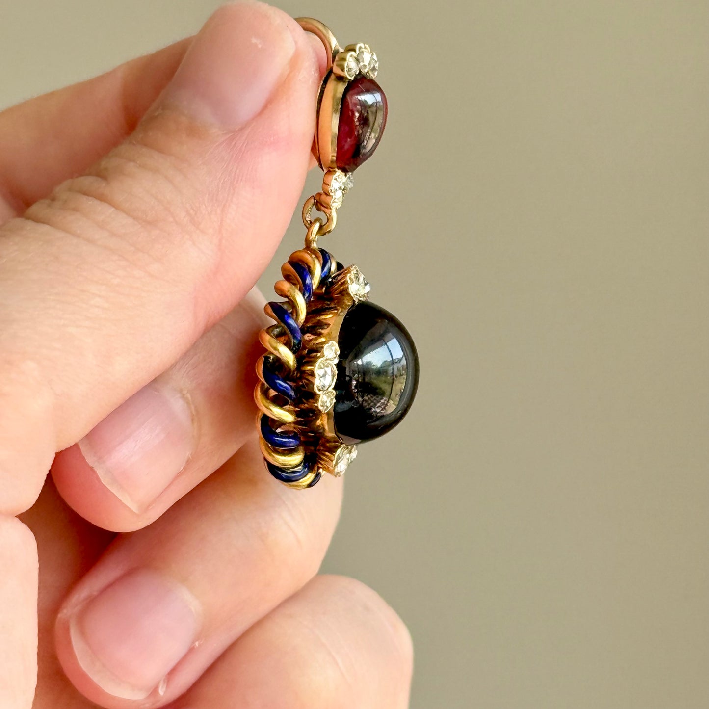 Early Victorian Garnet & Diamond Hair Locket Pendant; Circa 1840