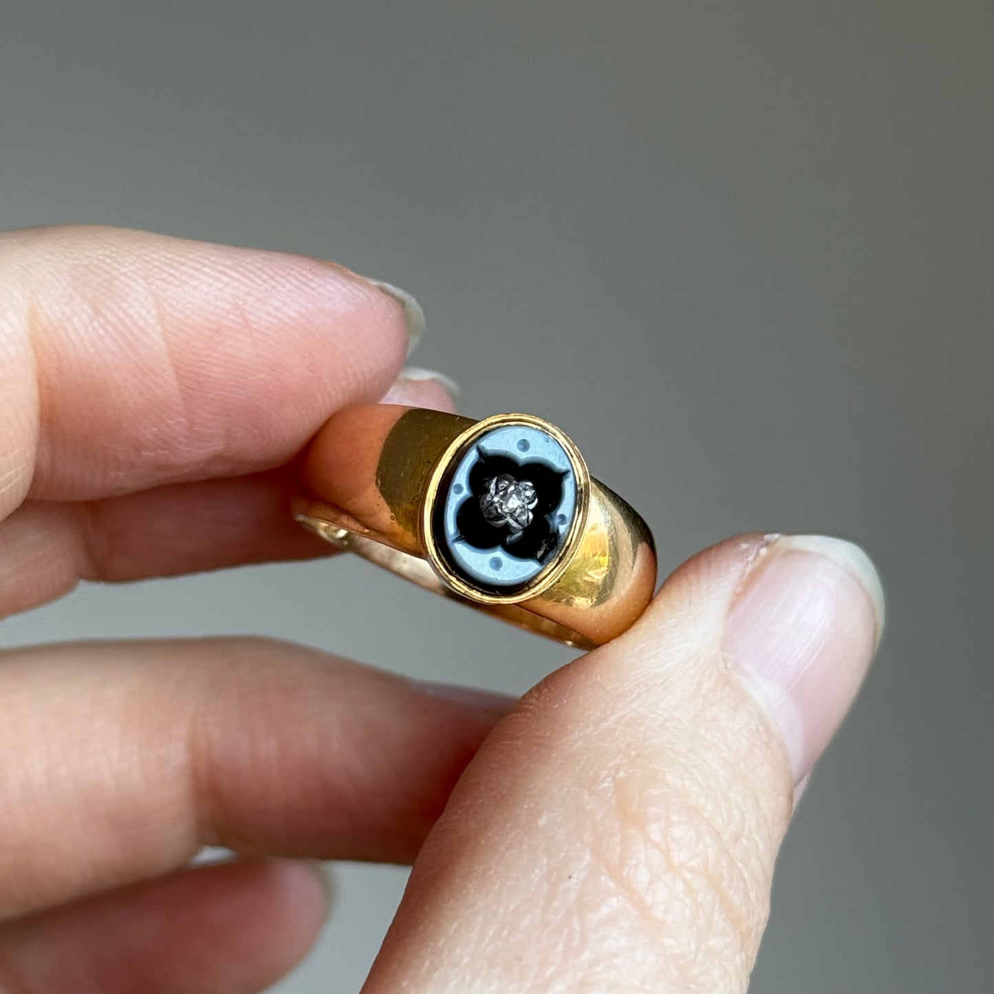Victorian Diamond Mourning Ring in 18 Carat Gold; Circa 1887