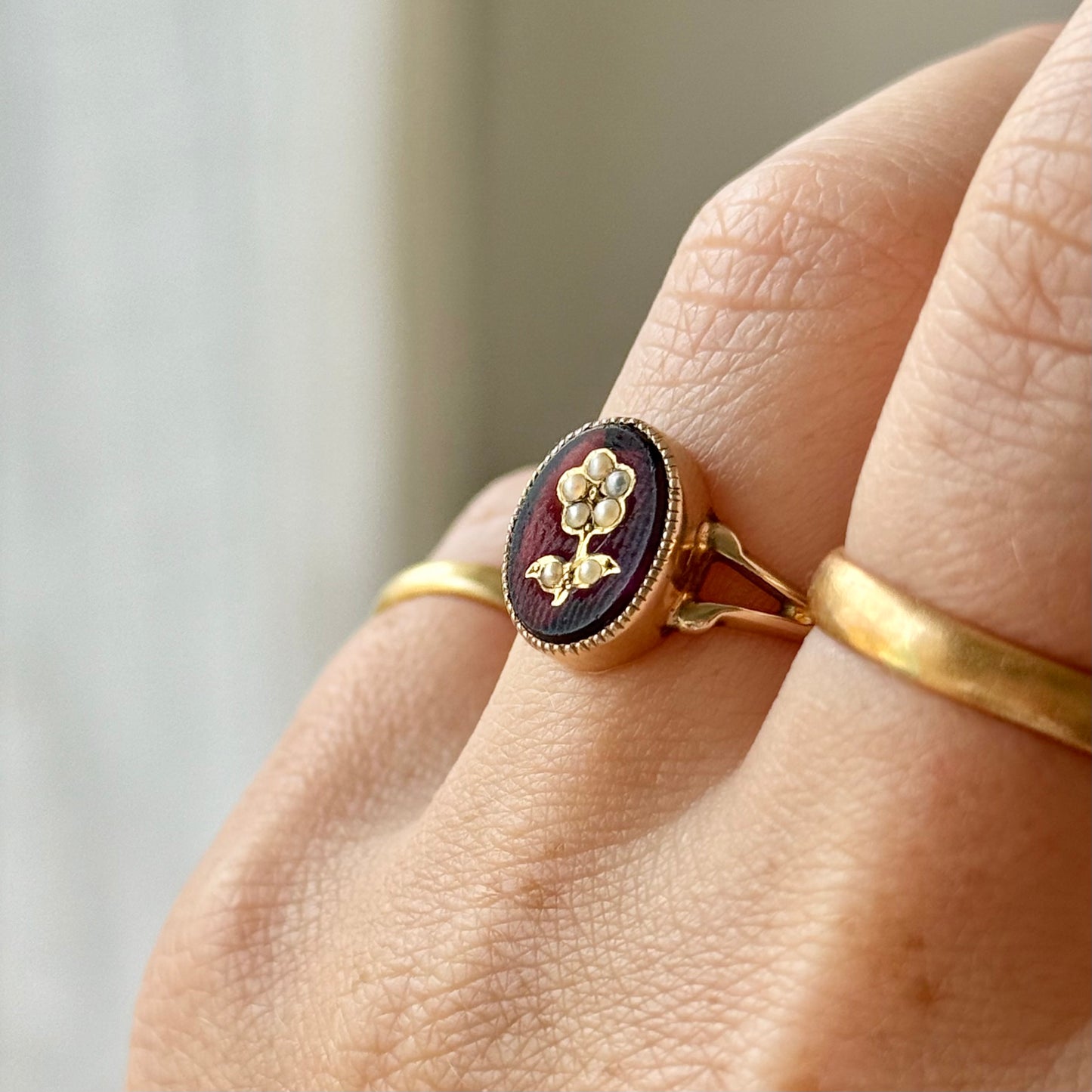 Antique Forget Me Not Intaglio Ring; Circa 1912