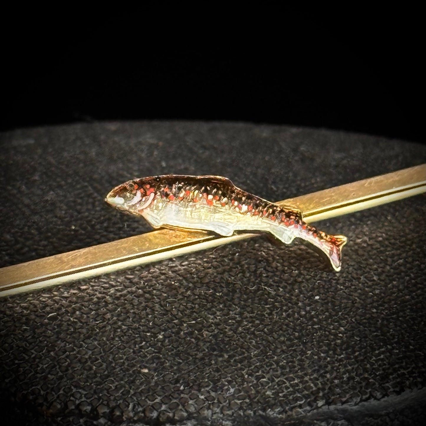 Antique Enamel Trout Gold Bar Brooch; Circa 1900