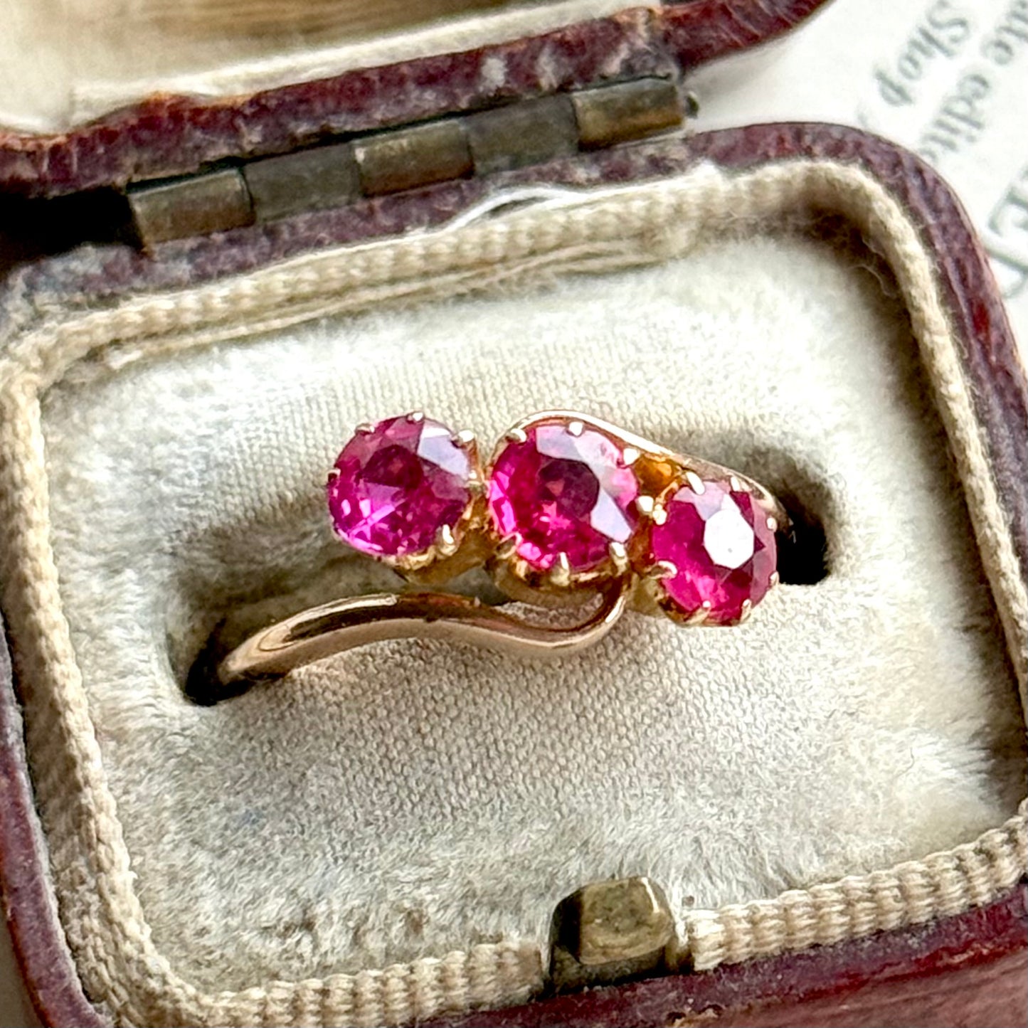 Edwardian Old Cut Ruby Trilogy in 9 Carat Gold; Circa 1910
