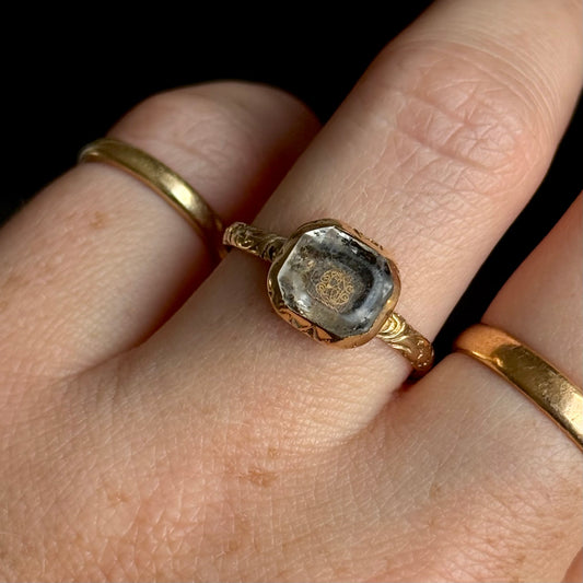 Antique Stuart Crystal & Enamel Ring in 18 Carat Gold; Circa 1690