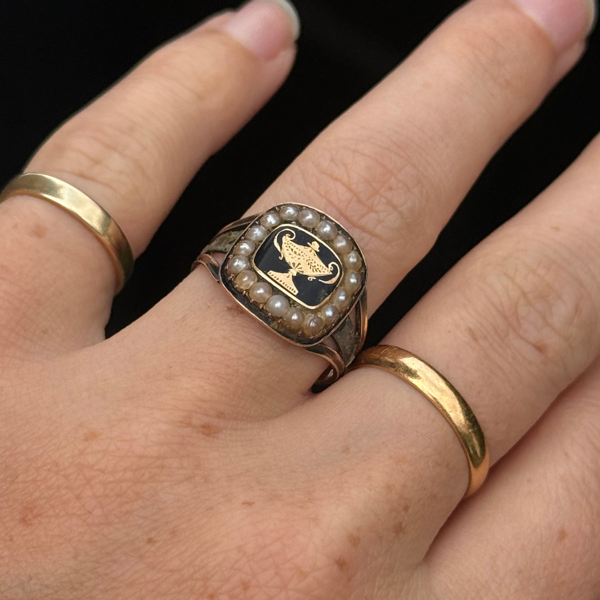 Antique Georgian Urn Mourning Ring in 9 Carat Gold; circa 1820