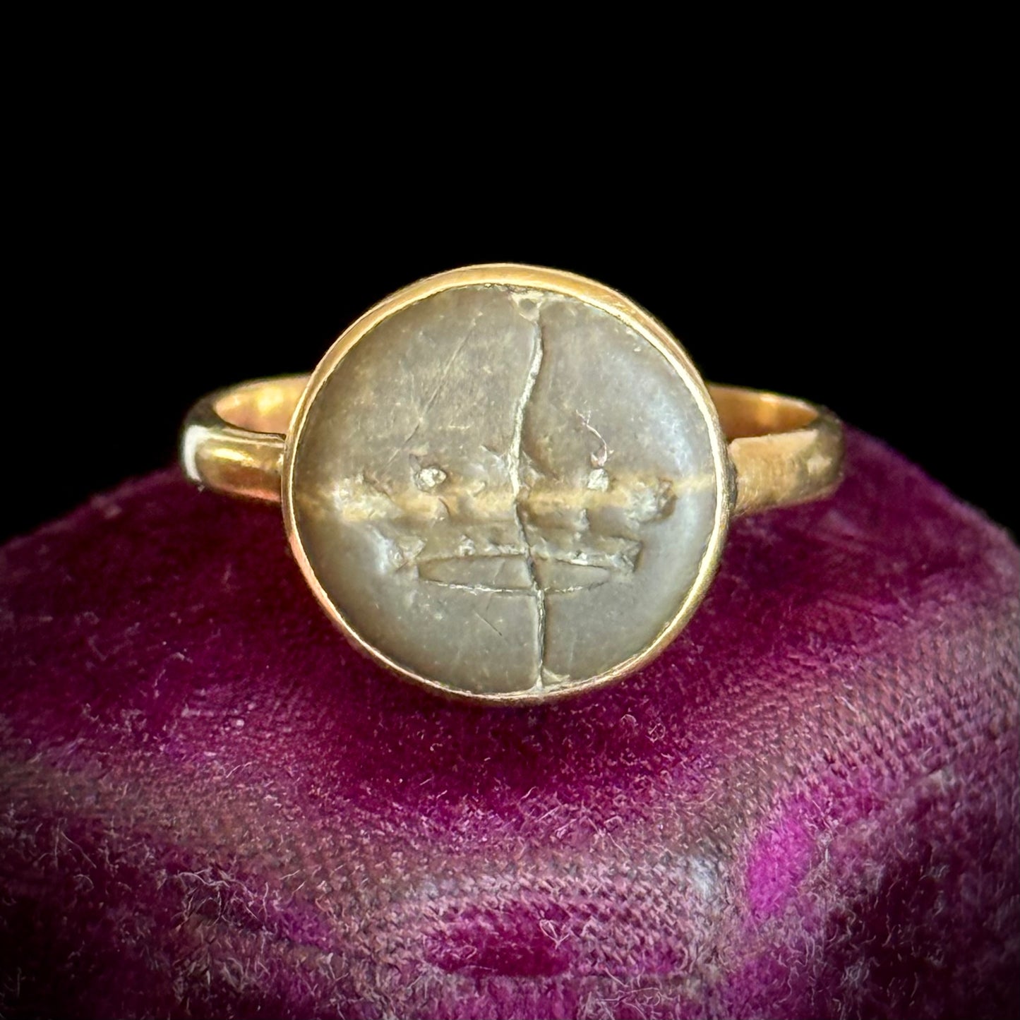 Antique Curio Intaglio Crown Ring; Circa 1920