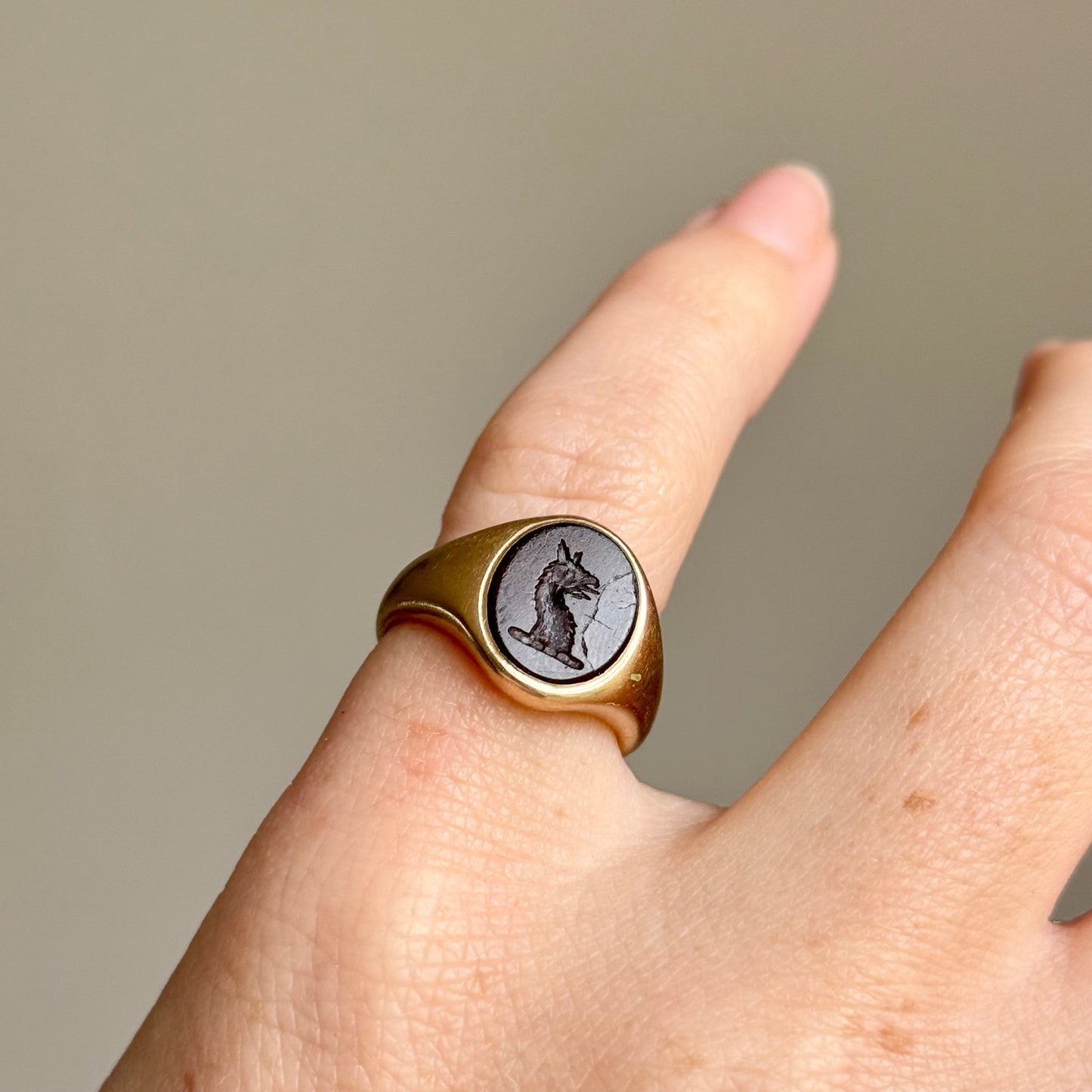 Vintage Carnelian Griffin Signet Ring (AF) ; Circa 1958